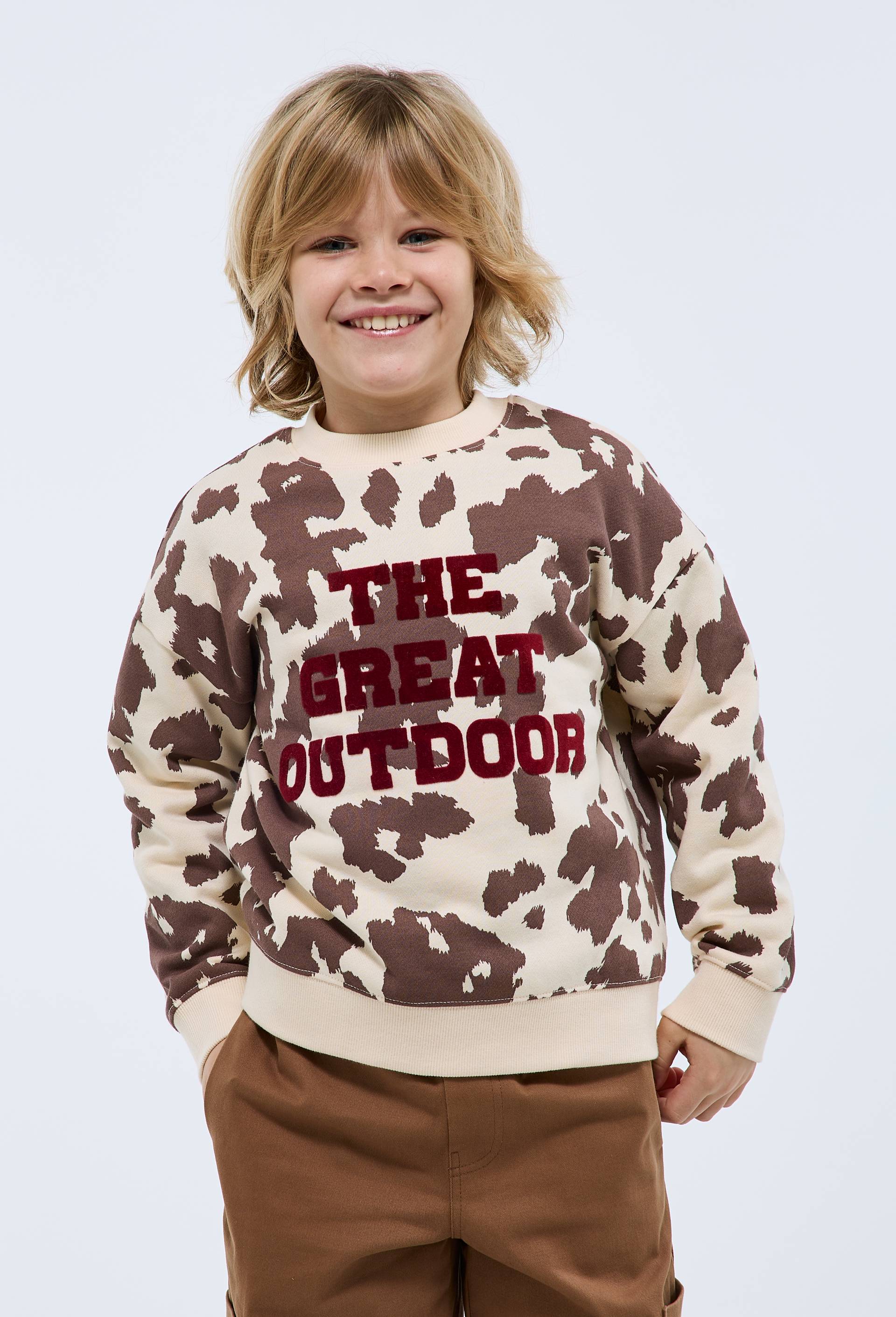 Sweat imprim&eacute; en coton BIO GOTS, Beige clair, large image number 1