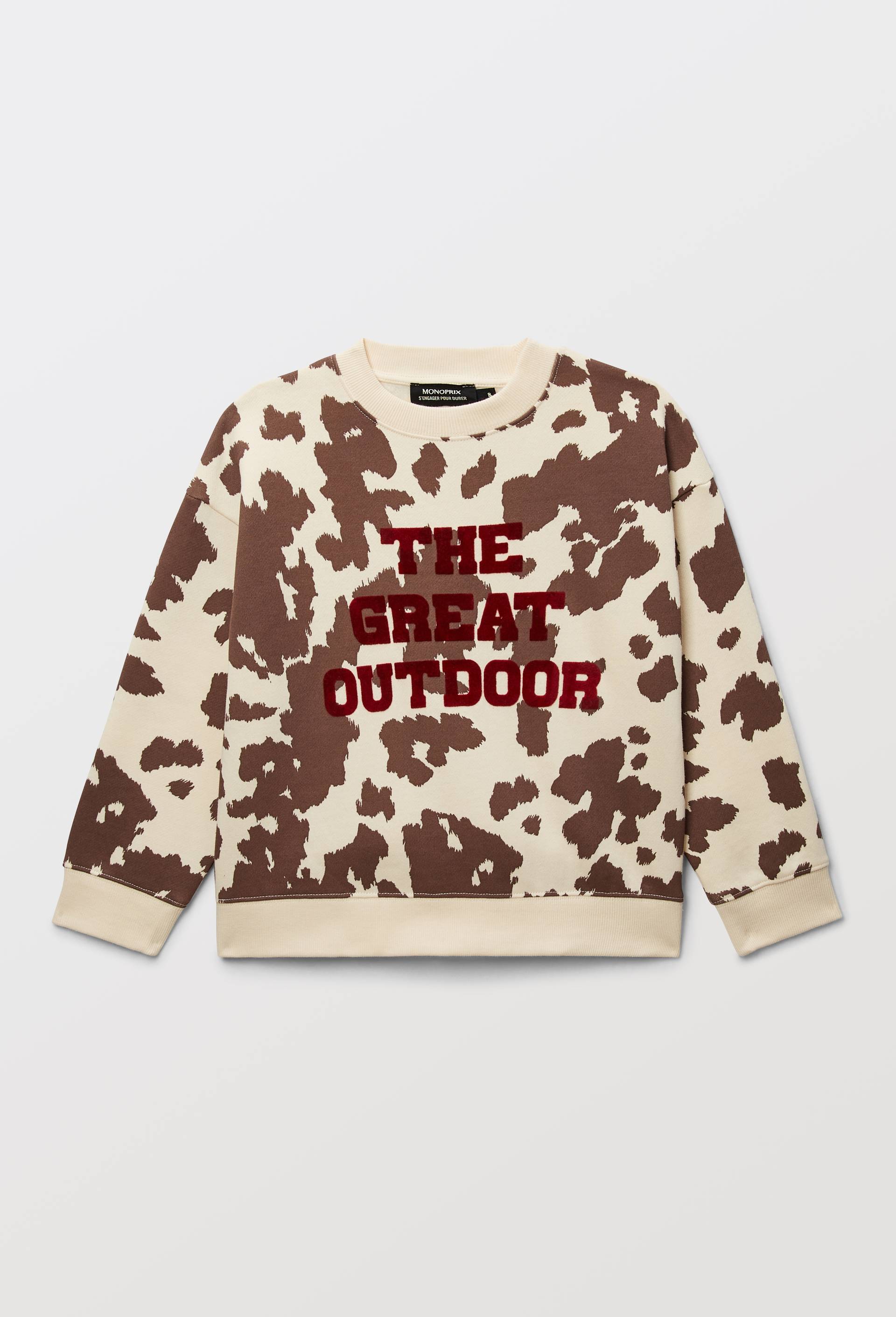 Sweat imprim&eacute; en coton BIO GOTS, Beige clair, large image number 2.0