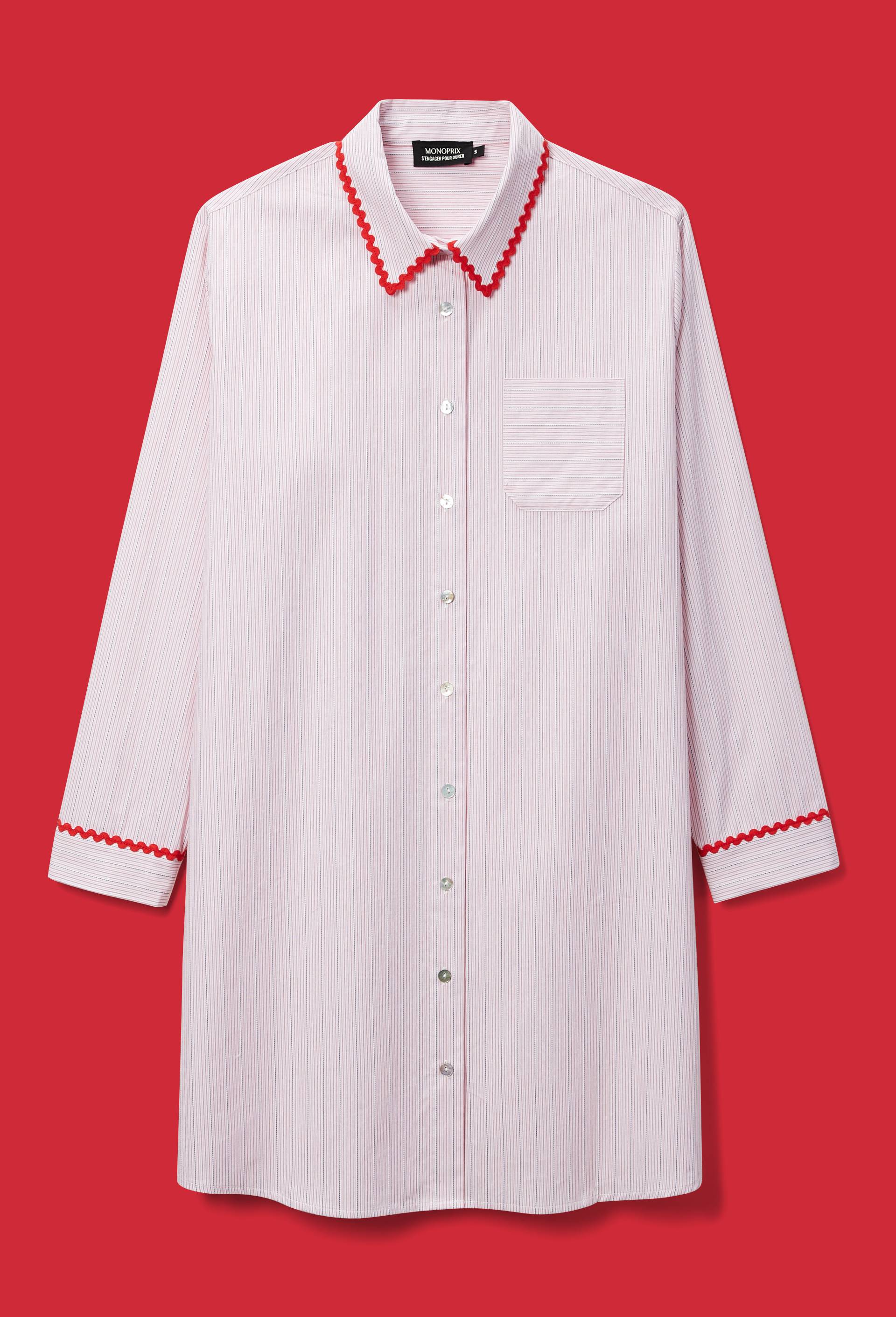Chemise de nuit ray&eacute;e en voile de coton BIO, Rose, large image number 0.0