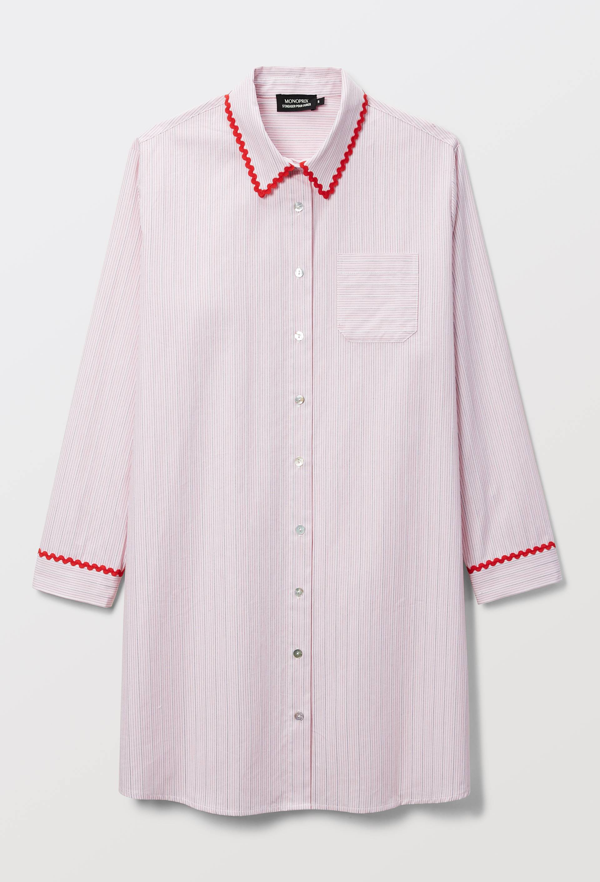 Chemise de nuit ray&eacute;e en voile de coton BIO, Rose, large image number 3