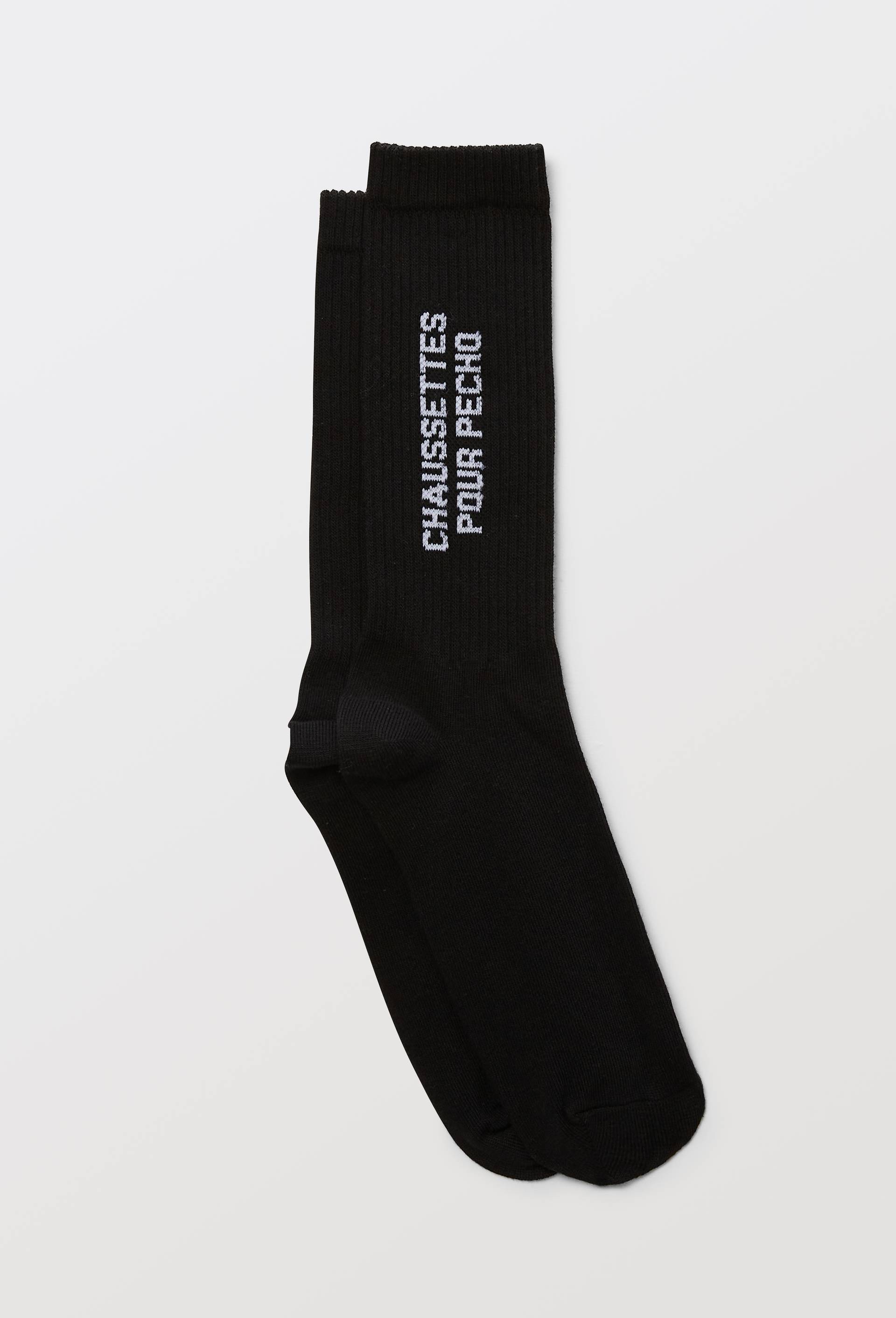 Chaussettes en coton &agrave; texte "Chaussettes pour p&eacute;cho", Noir, large image number 0