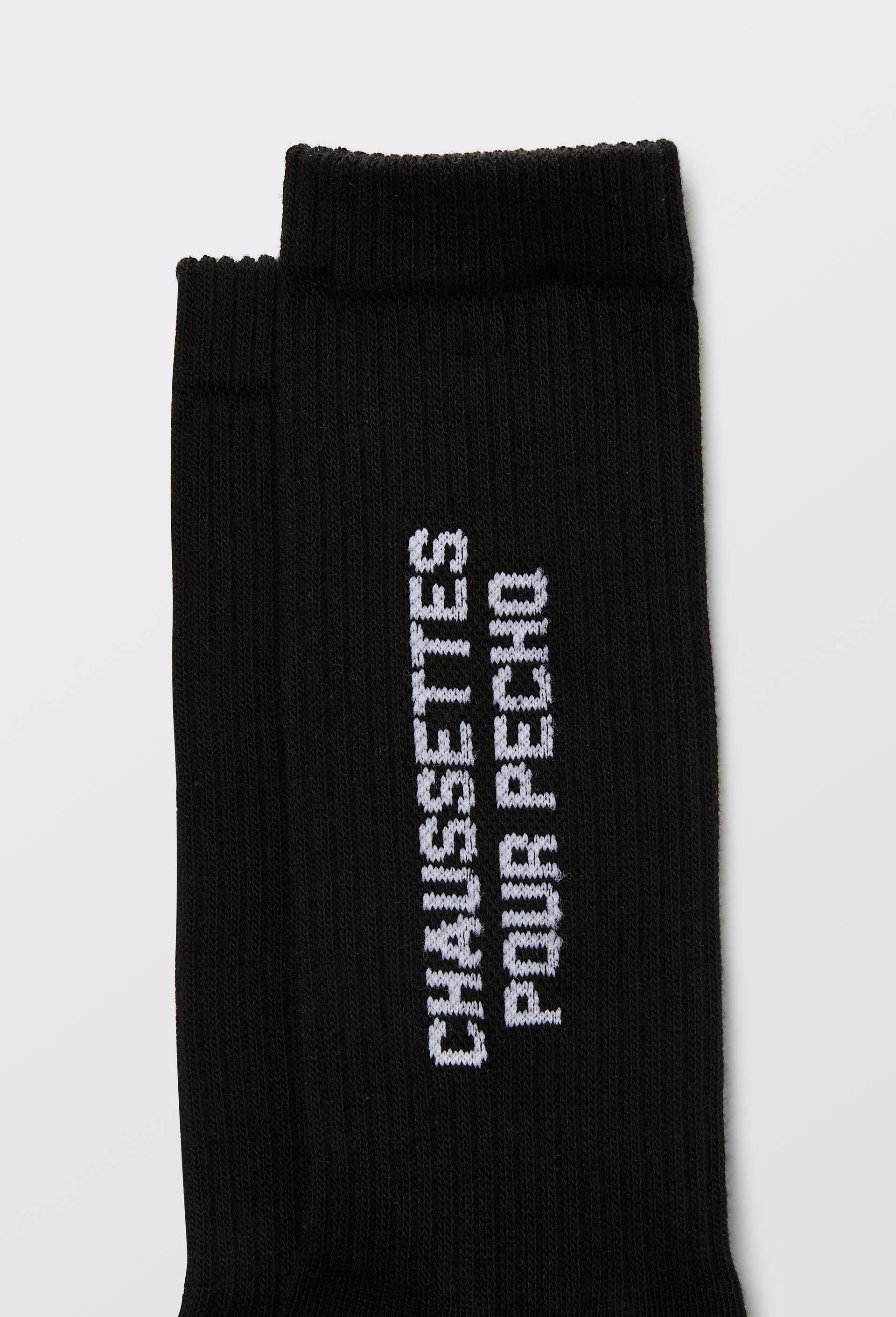 Chaussettes en coton &agrave; texte "Chaussettes pour p&eacute;cho", Noir, large image number 1