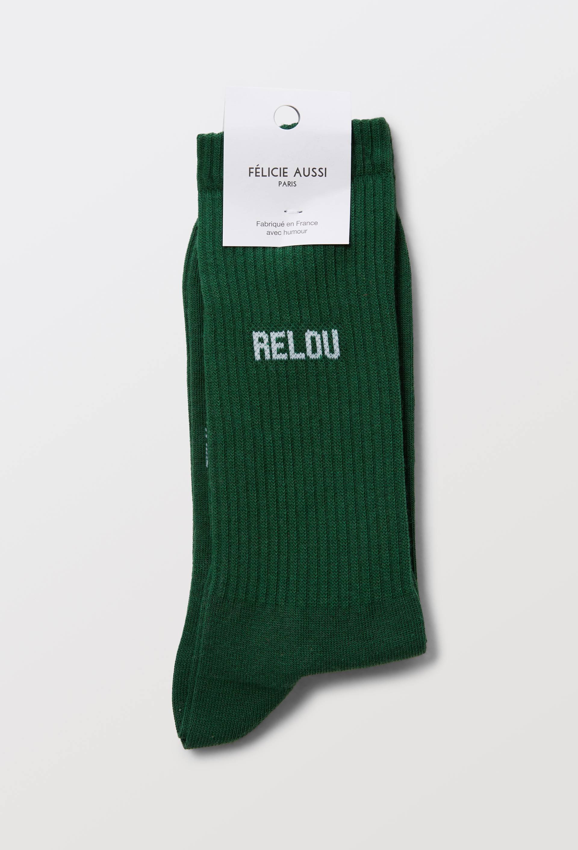 Chaussettes en coton &agrave; texte "Relou", Vert fonc&eacute;, large image number 2