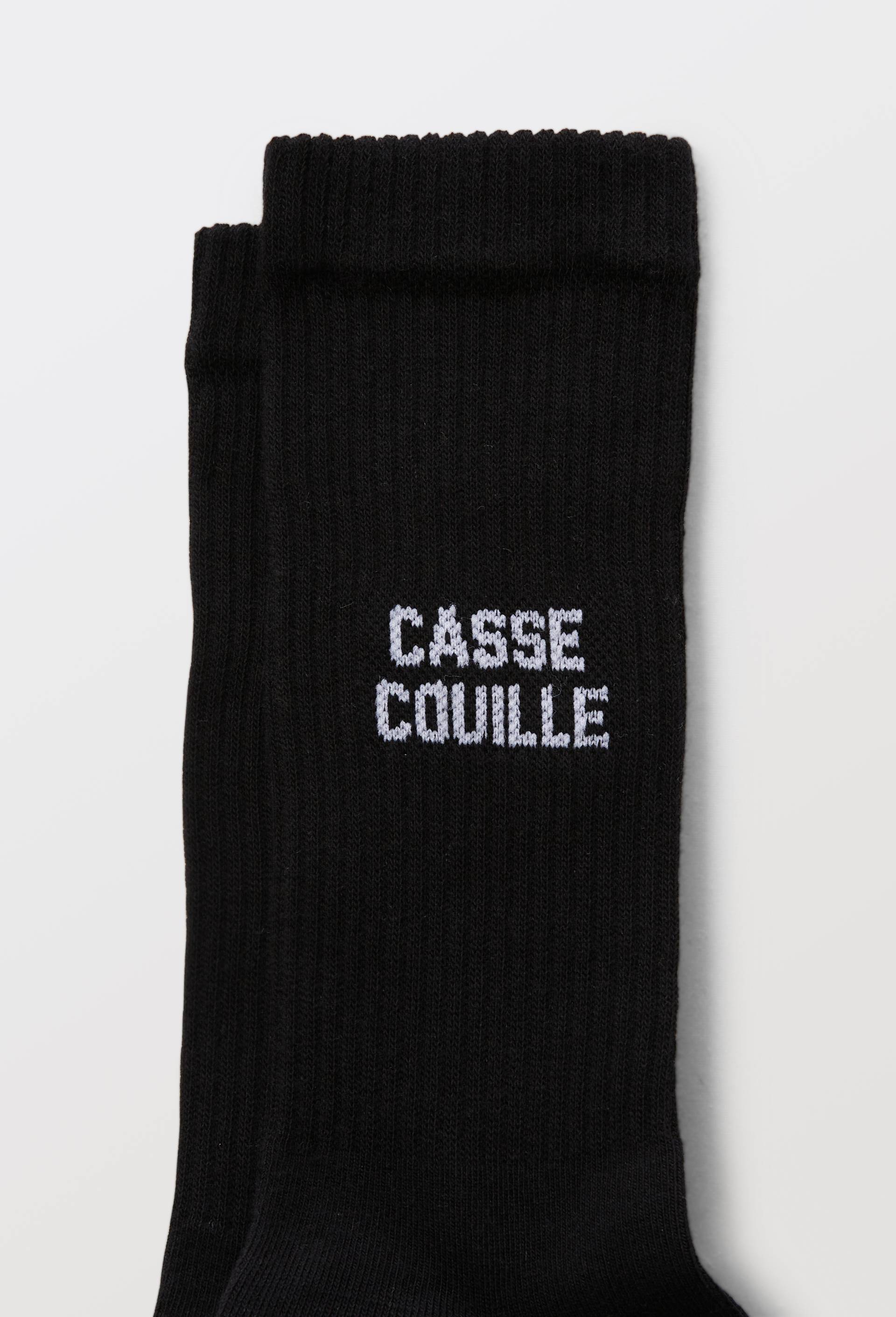 Chaussettes en coton &agrave; texte "Casse couille", Noir, large image number 1.0
