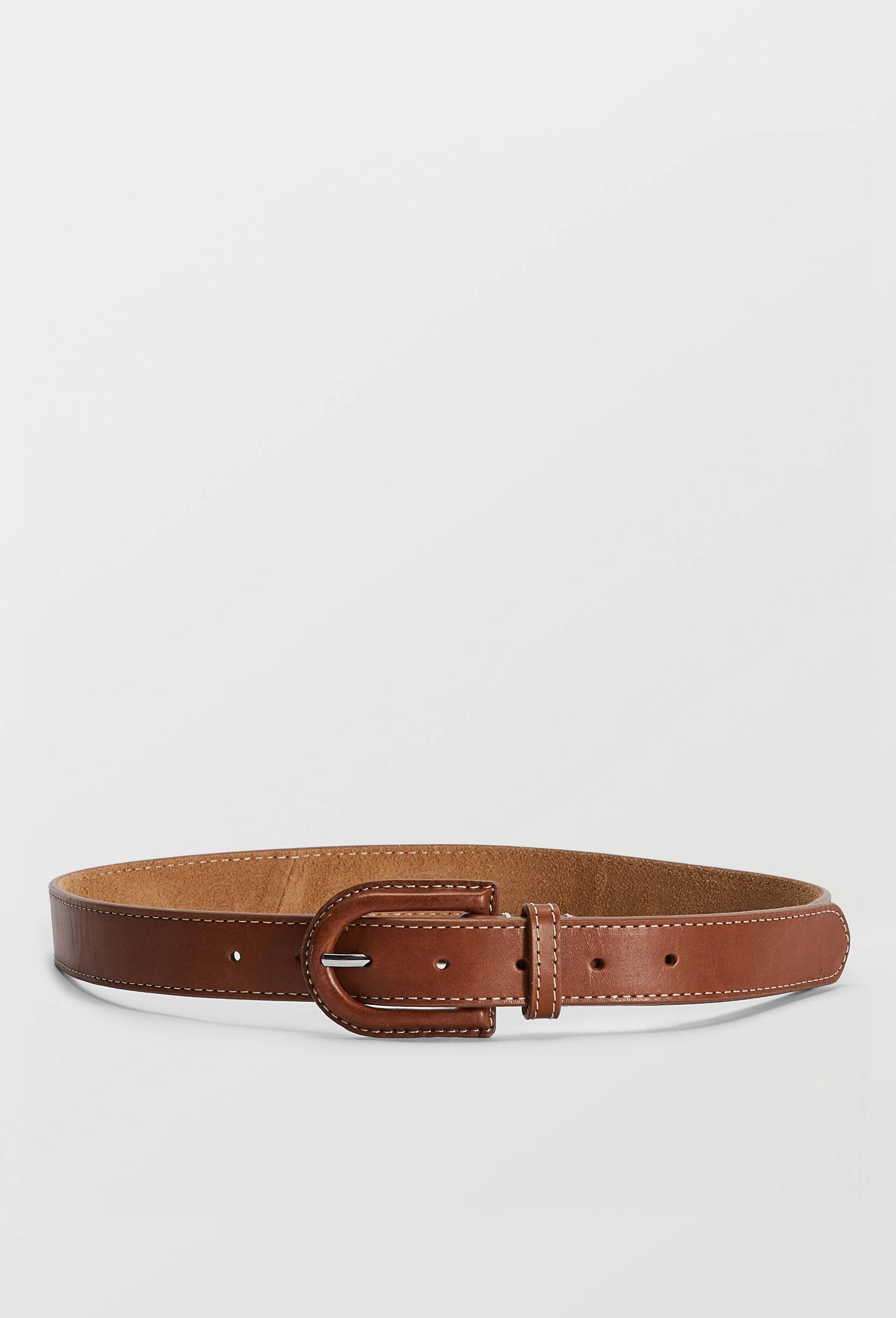 Ceinture 2,5cm en cuir avec boucle recouverte, Brun clair, swatch image