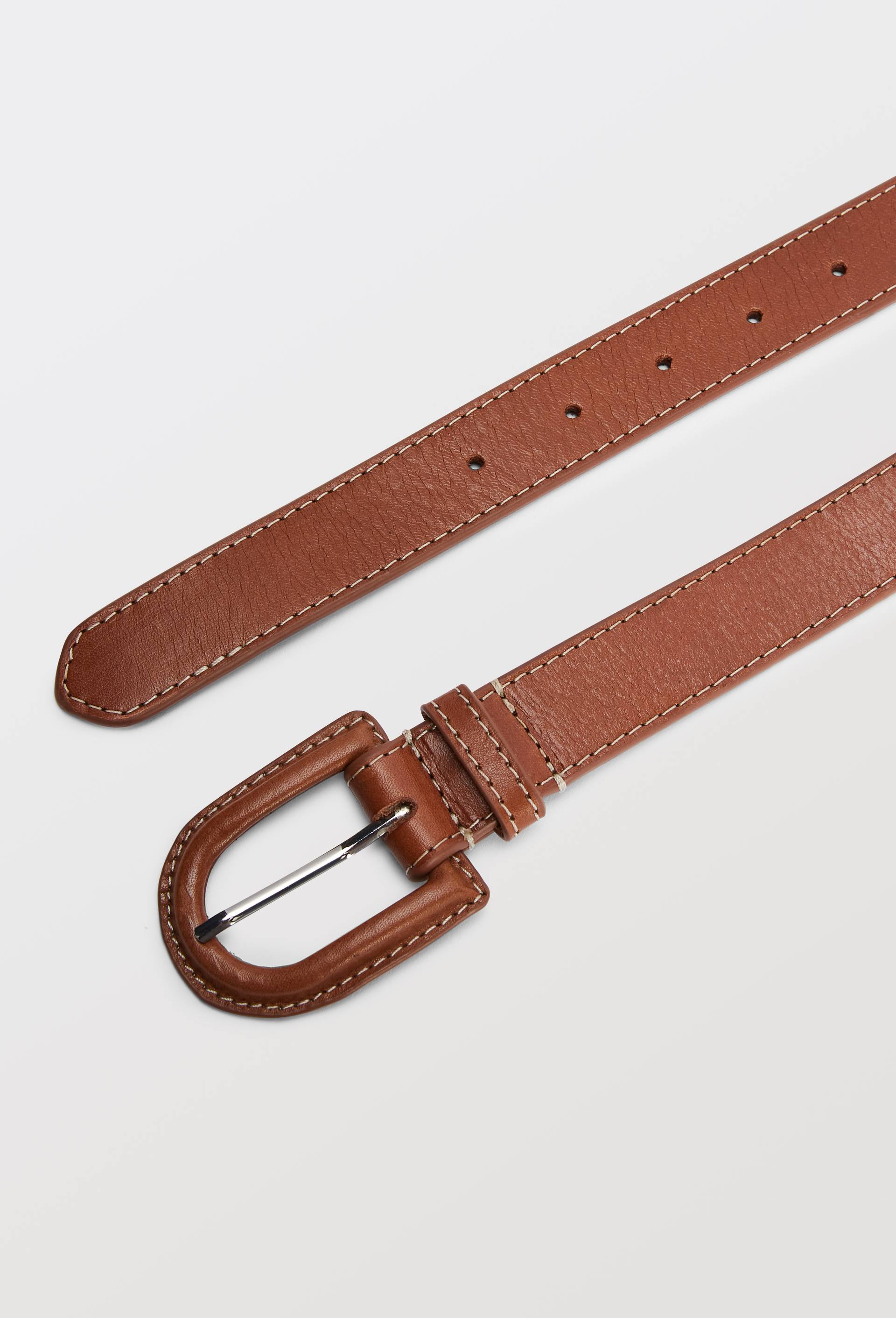 Ceinture 2,5cm en cuir avec boucle recouverte, Brun clair, large image number 2