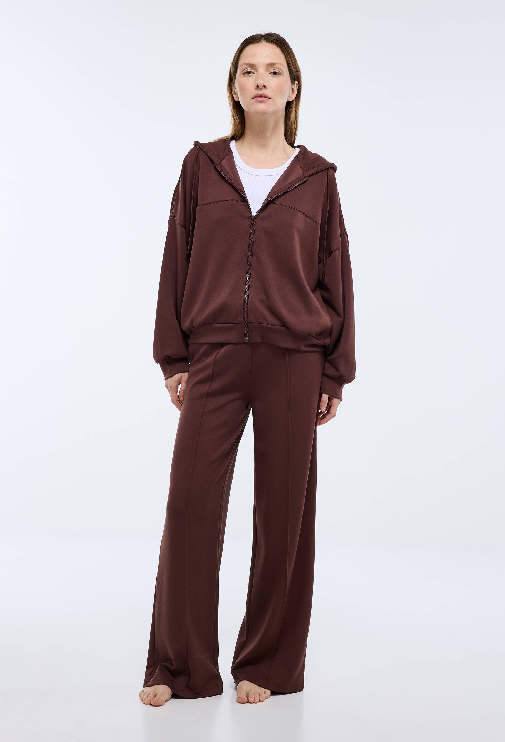 Pantalon de sport uni en molleton technique, Brun fonc&eacute;, swatch image