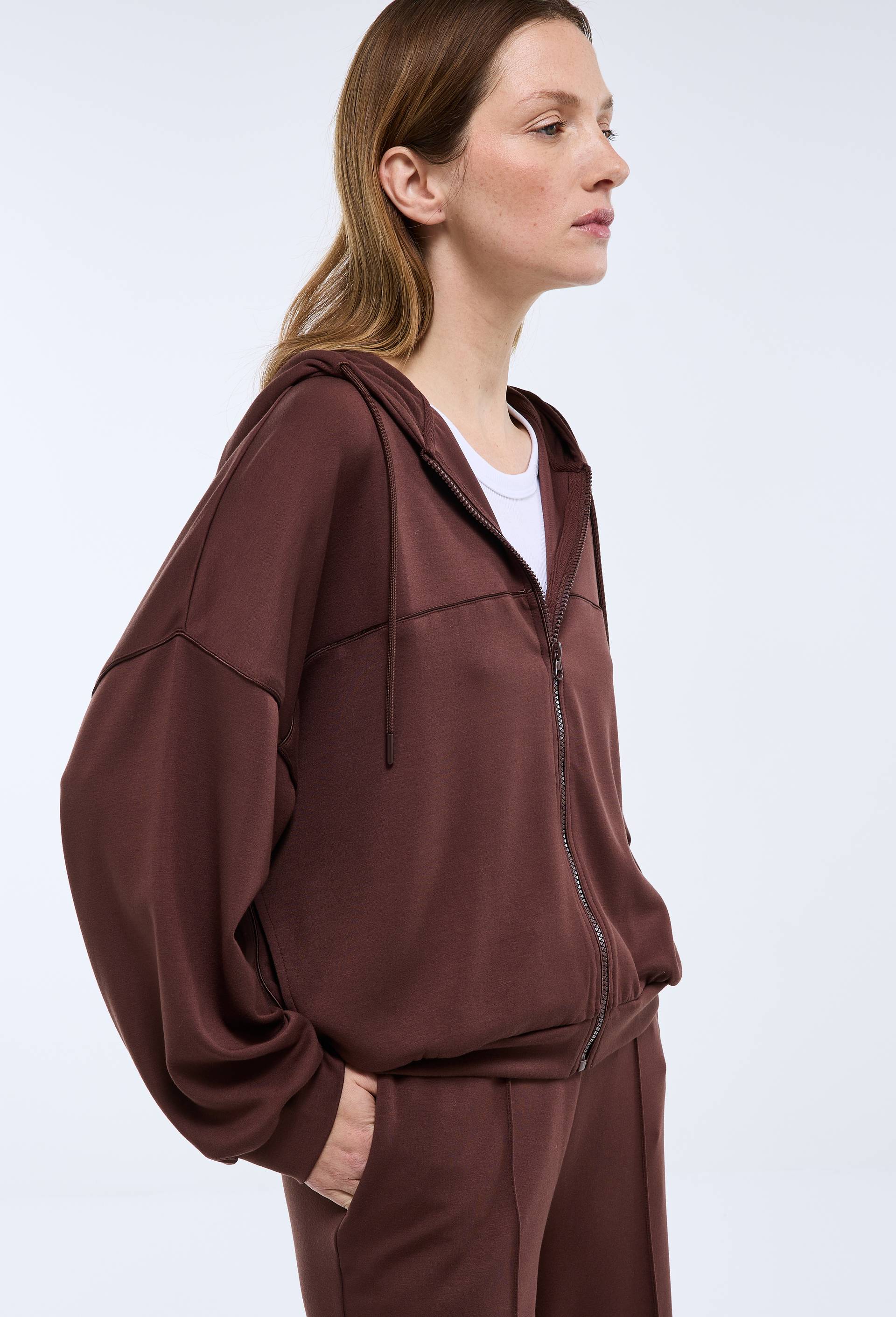 Veste de sport unie en molleton technique, Brun fonc&eacute;, large image number 0.0