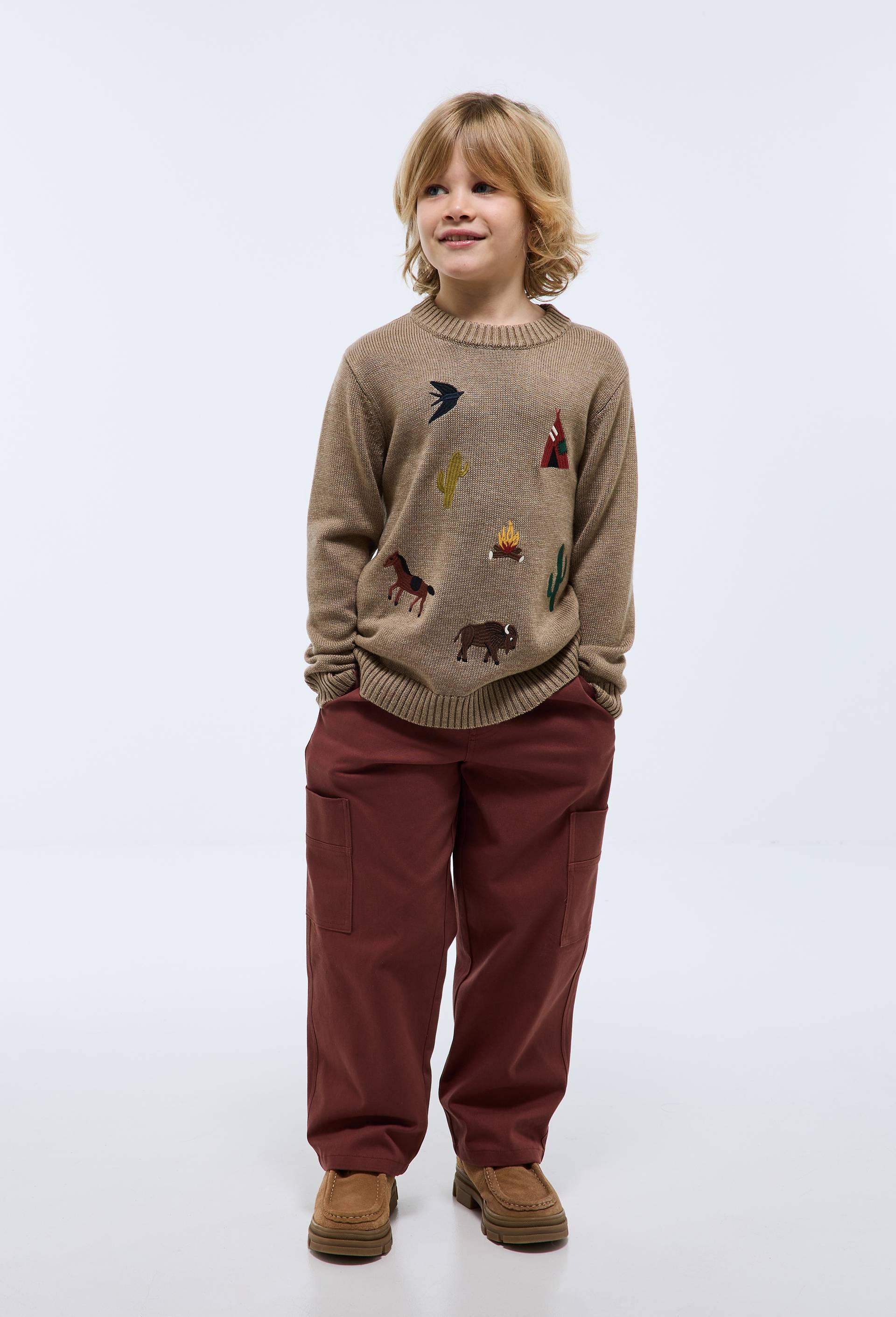 Pantalon large cargo contenant du coton, Rouge fonc&eacute;, large image number 0