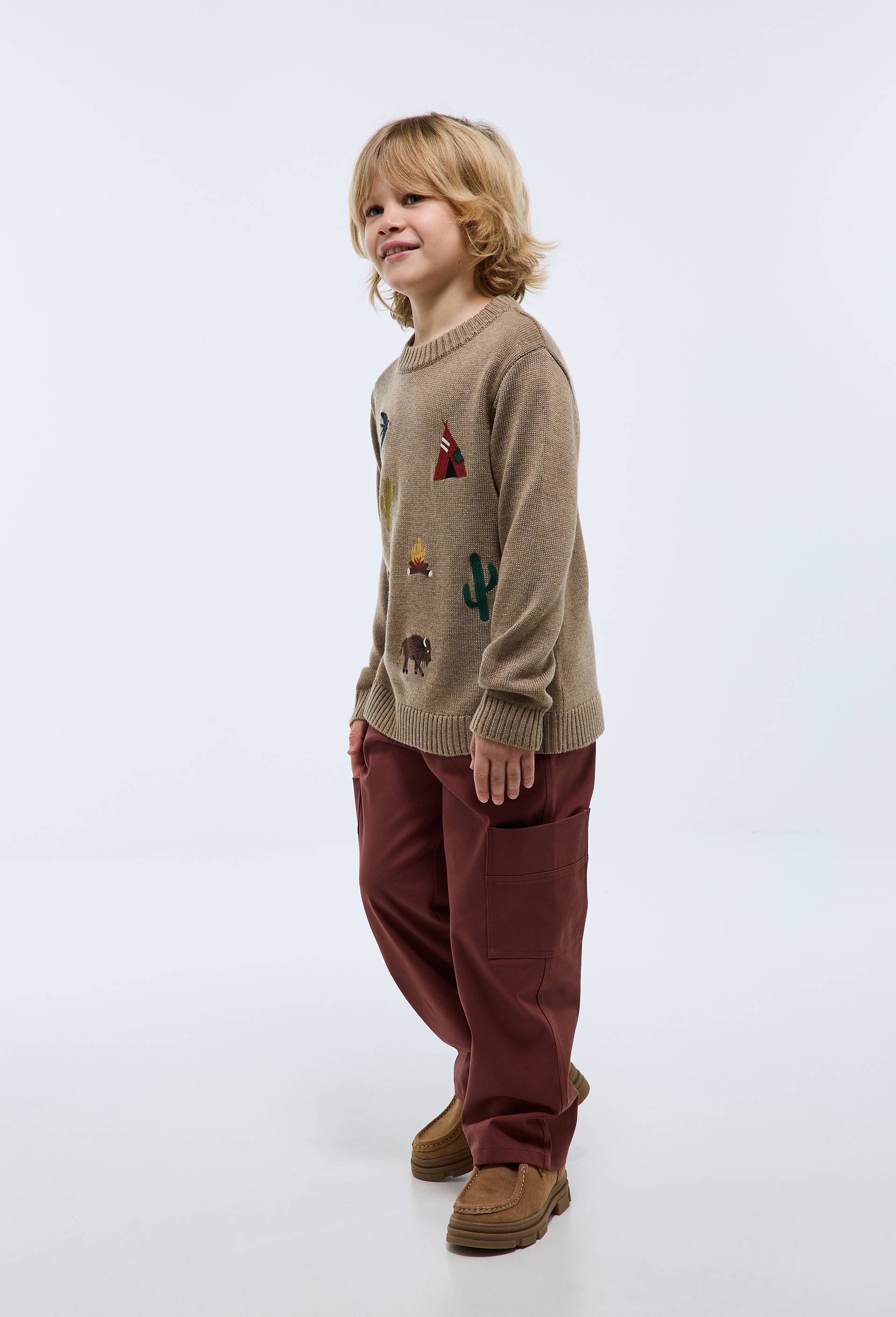 Pantalon large cargo contenant du coton, Rouge fonc&eacute;, large image number 1.0