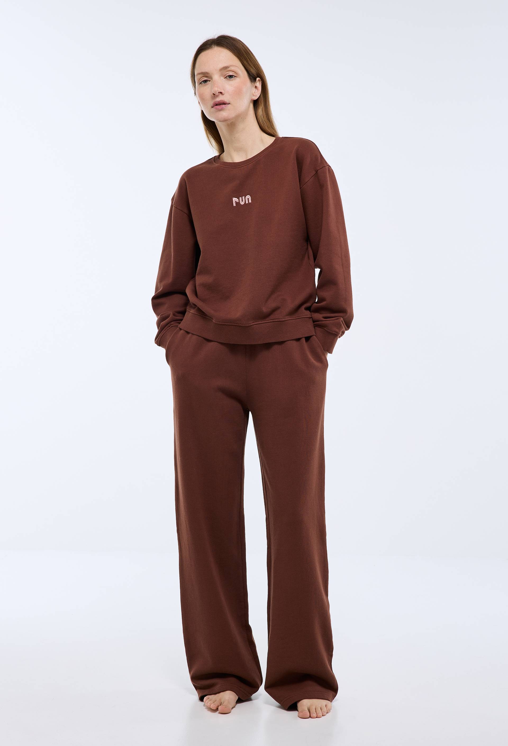 Jogging uni large en molleton bio GOTS, Brun fonc&eacute;, large image number 0