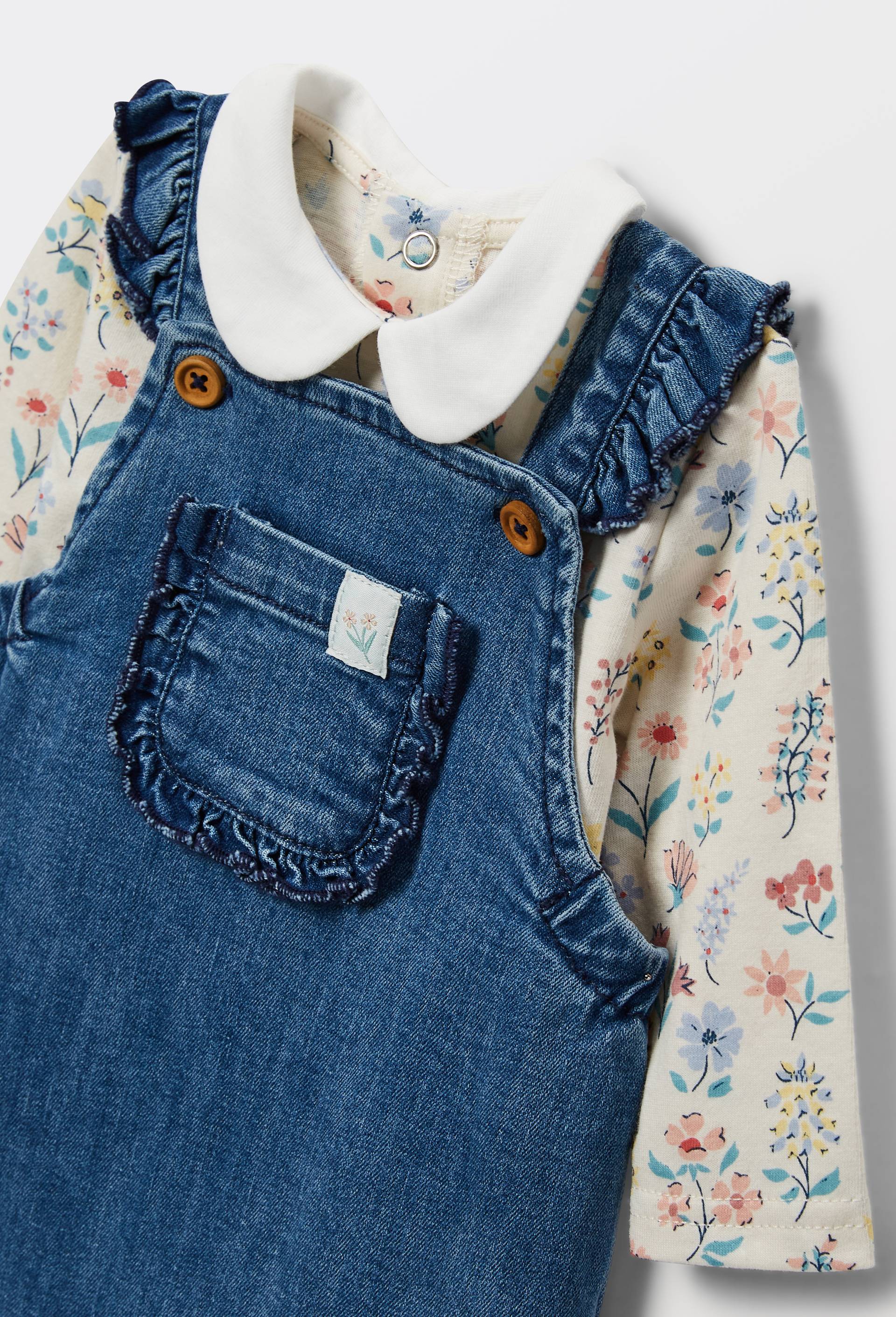 Ensemble salopette en jean et t-shirt imprim&eacute; en coton, Bleu, large image number 2