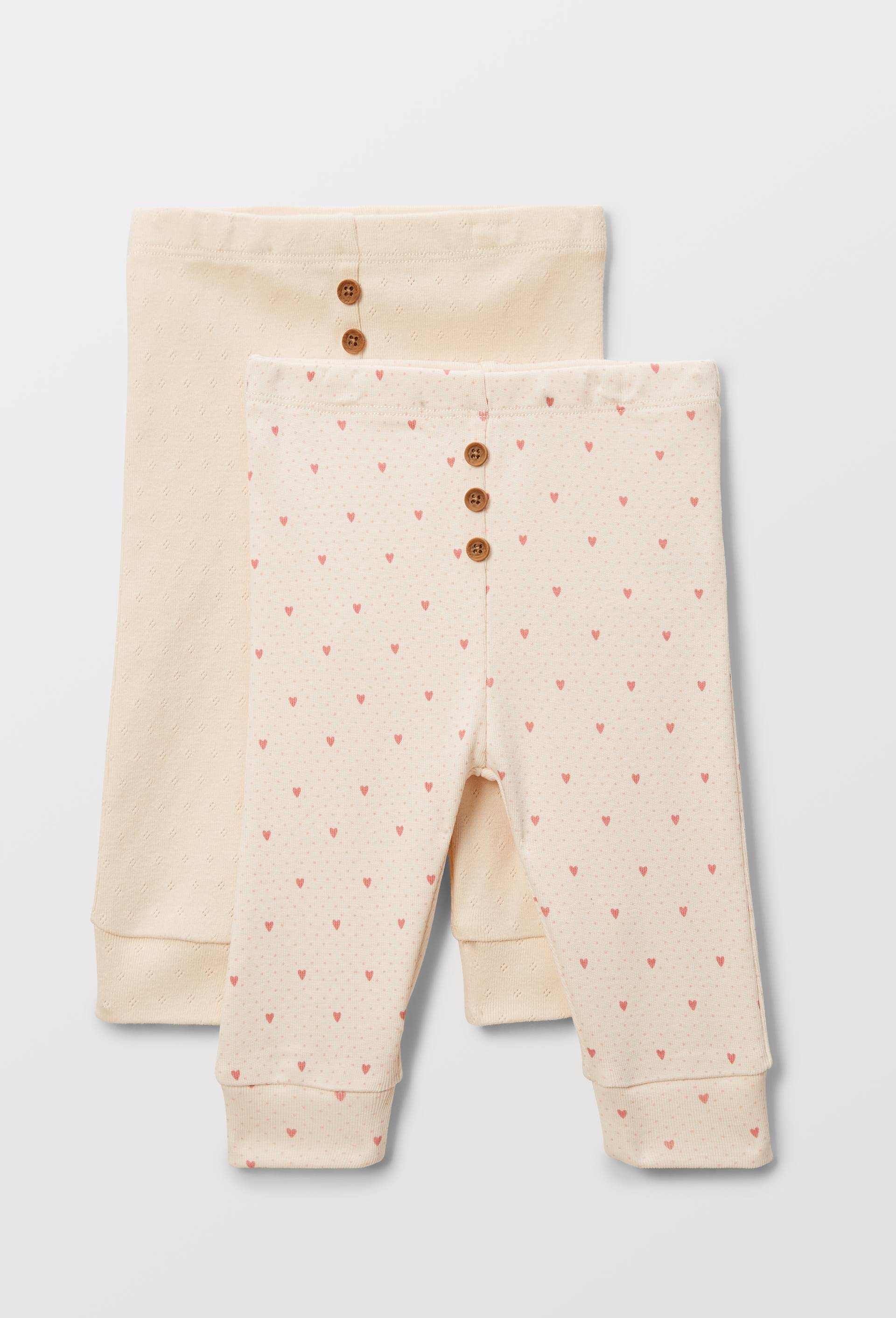 Lot de 2 legging imprim&eacute; et en pointelle en coton BIO GOTS, Beige clair, large image number 0