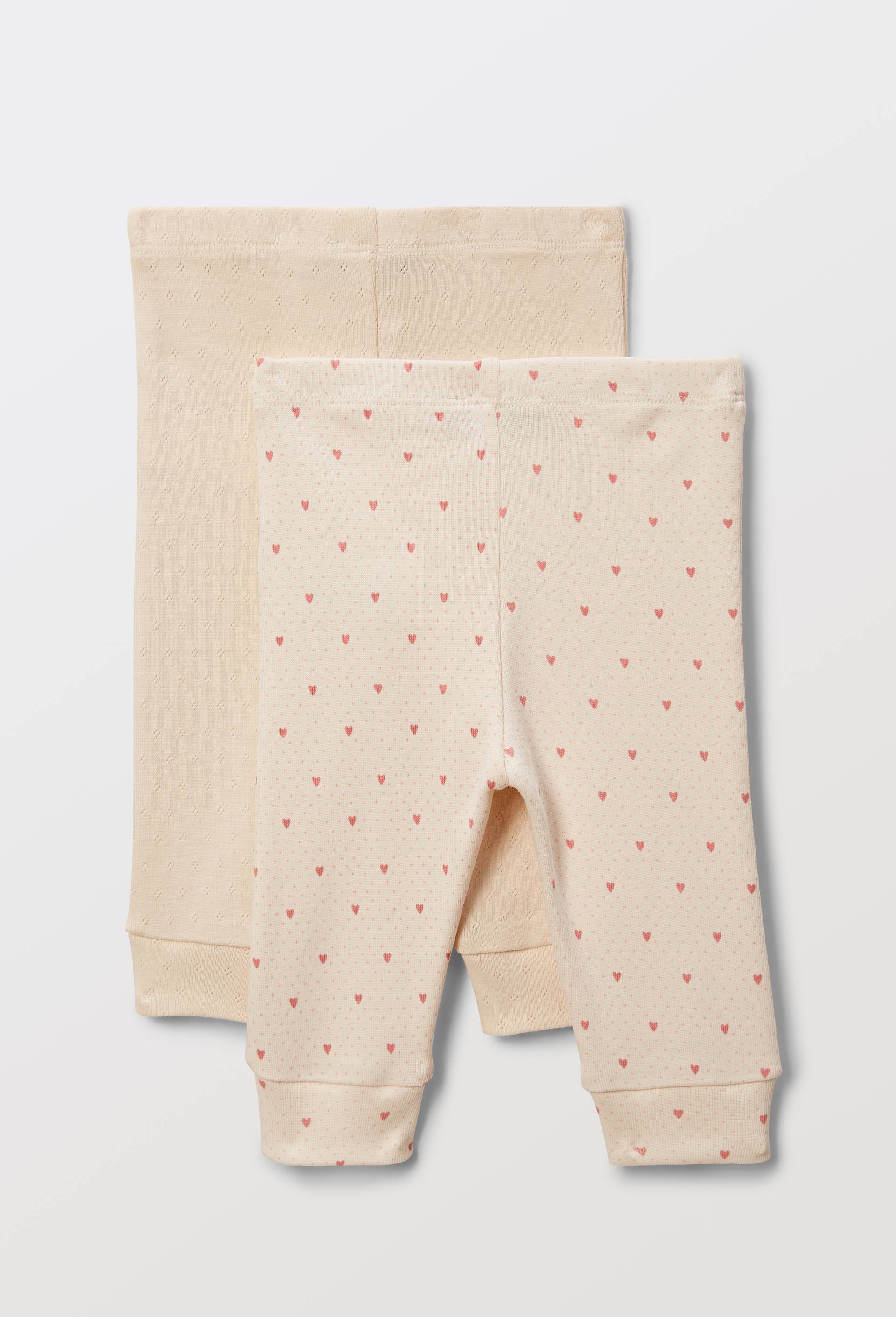 Lot de 2 legging imprim&eacute; et en pointelle en coton BIO GOTS, Beige clair, large image number 1