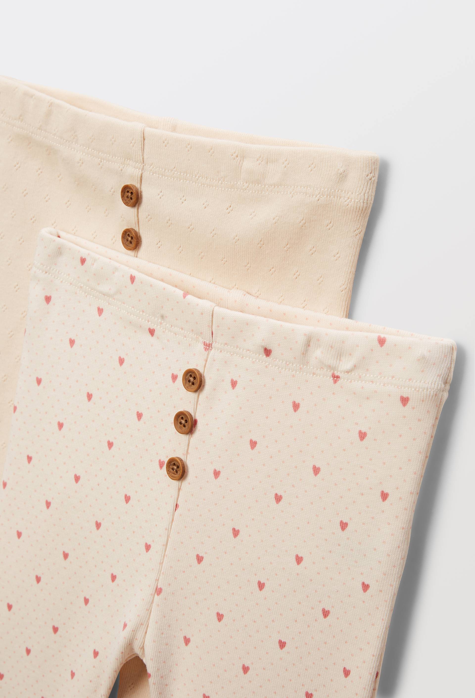 Lot de 2 legging imprim&eacute; et en pointelle en coton BIO GOTS, Beige clair, large image number 2