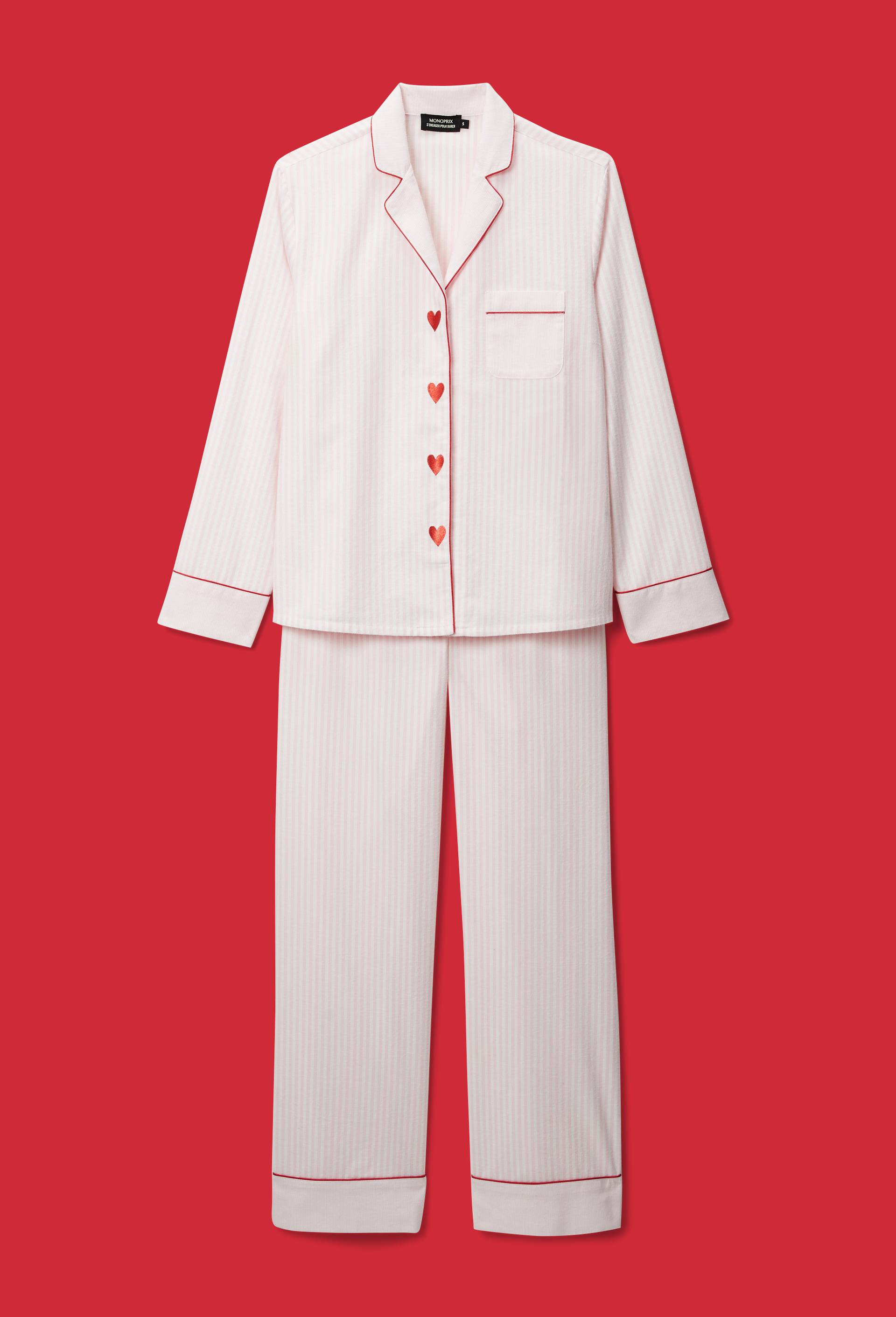 Pyjama ray&eacute; en coton et boutons coeur, Rose, large image number 0.0