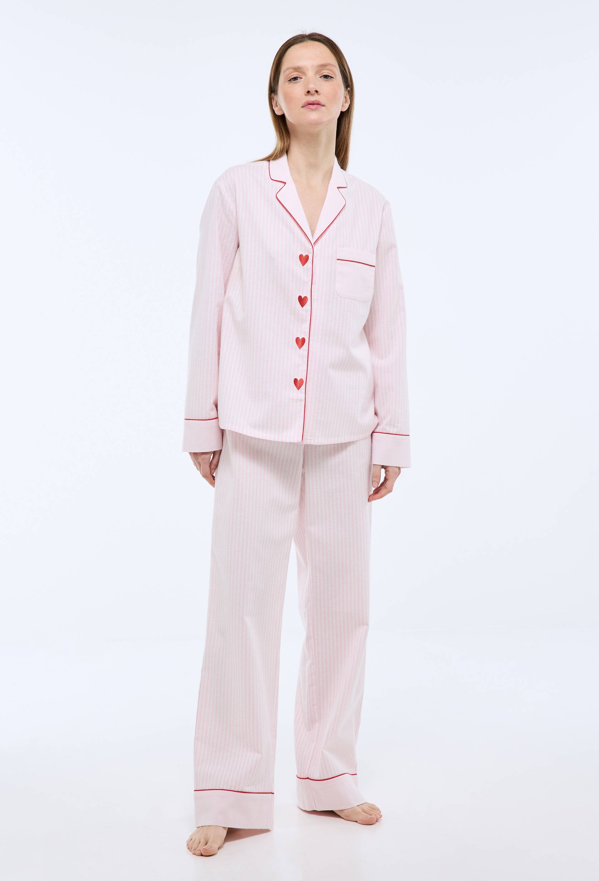 Pyjama ray&eacute; en coton et boutons coeur, Rose, large image number 1