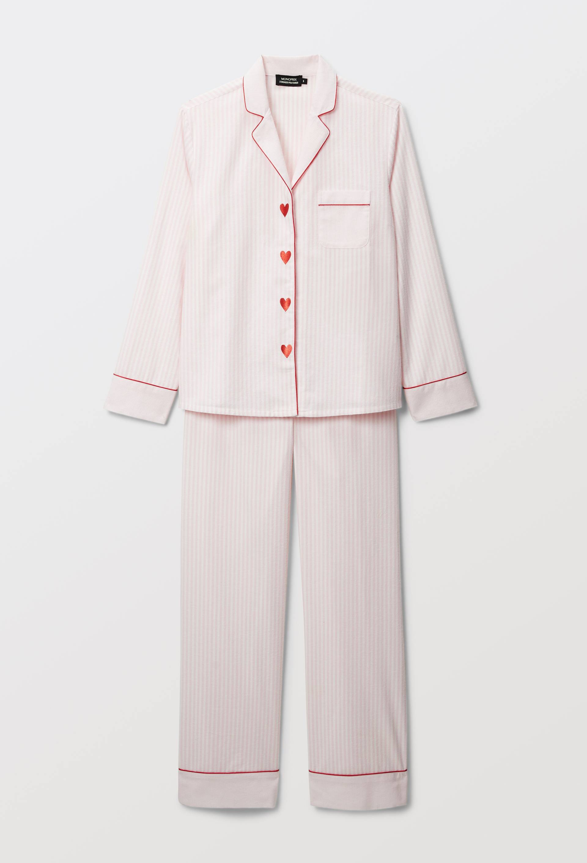 Pyjama ray&eacute; en coton et boutons coeur, Rose, large image number 3