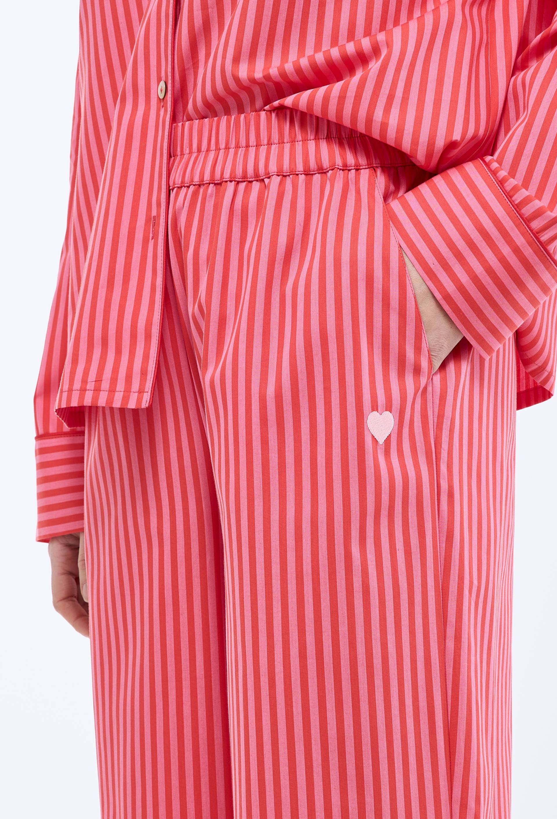 Pantalon ray&eacute; avec coeur brod&eacute; en voile de coton, Rouge, large image number 2