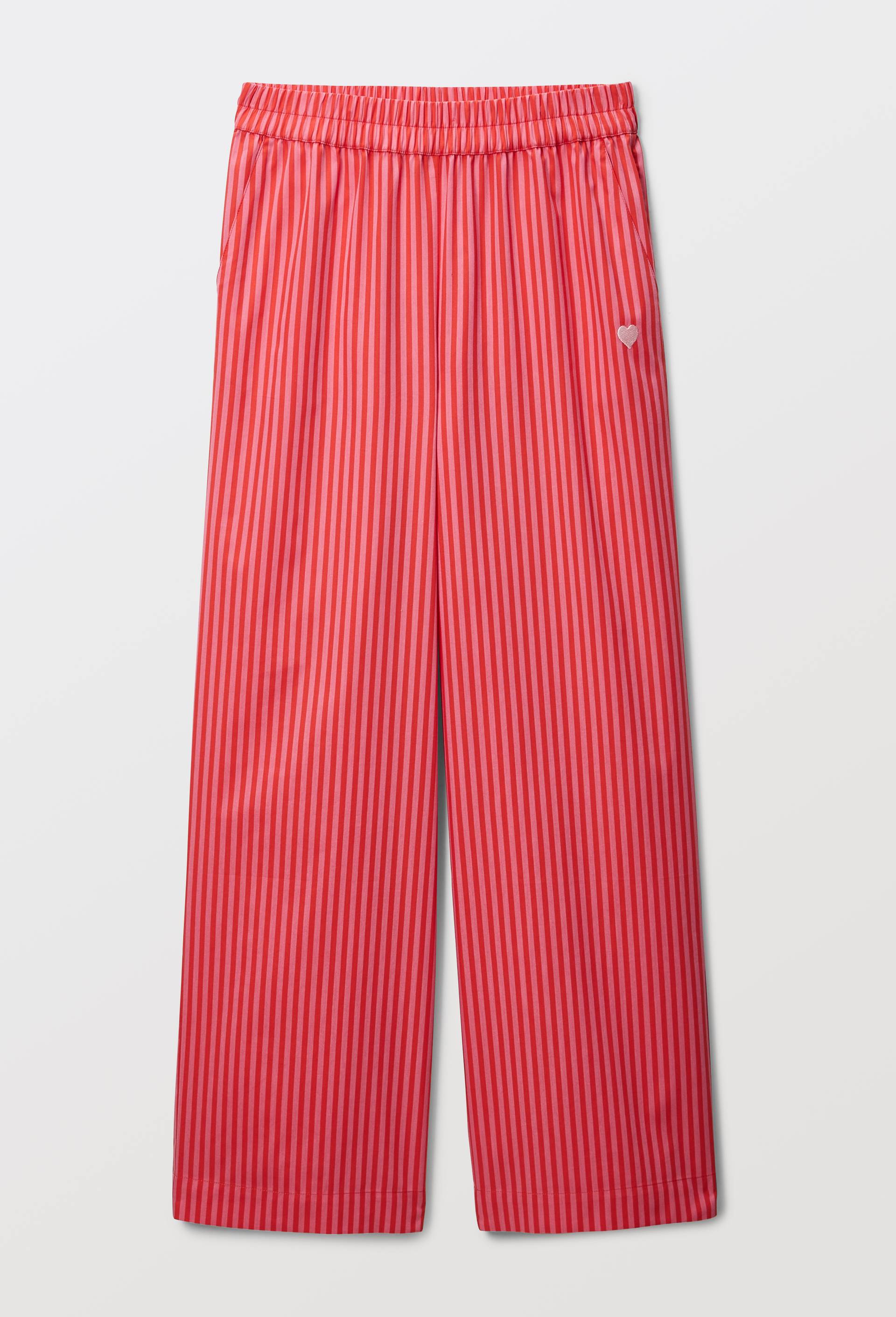 Pantalon ray&eacute; avec coeur brod&eacute; en voile de coton, Rouge, large image number 4.0