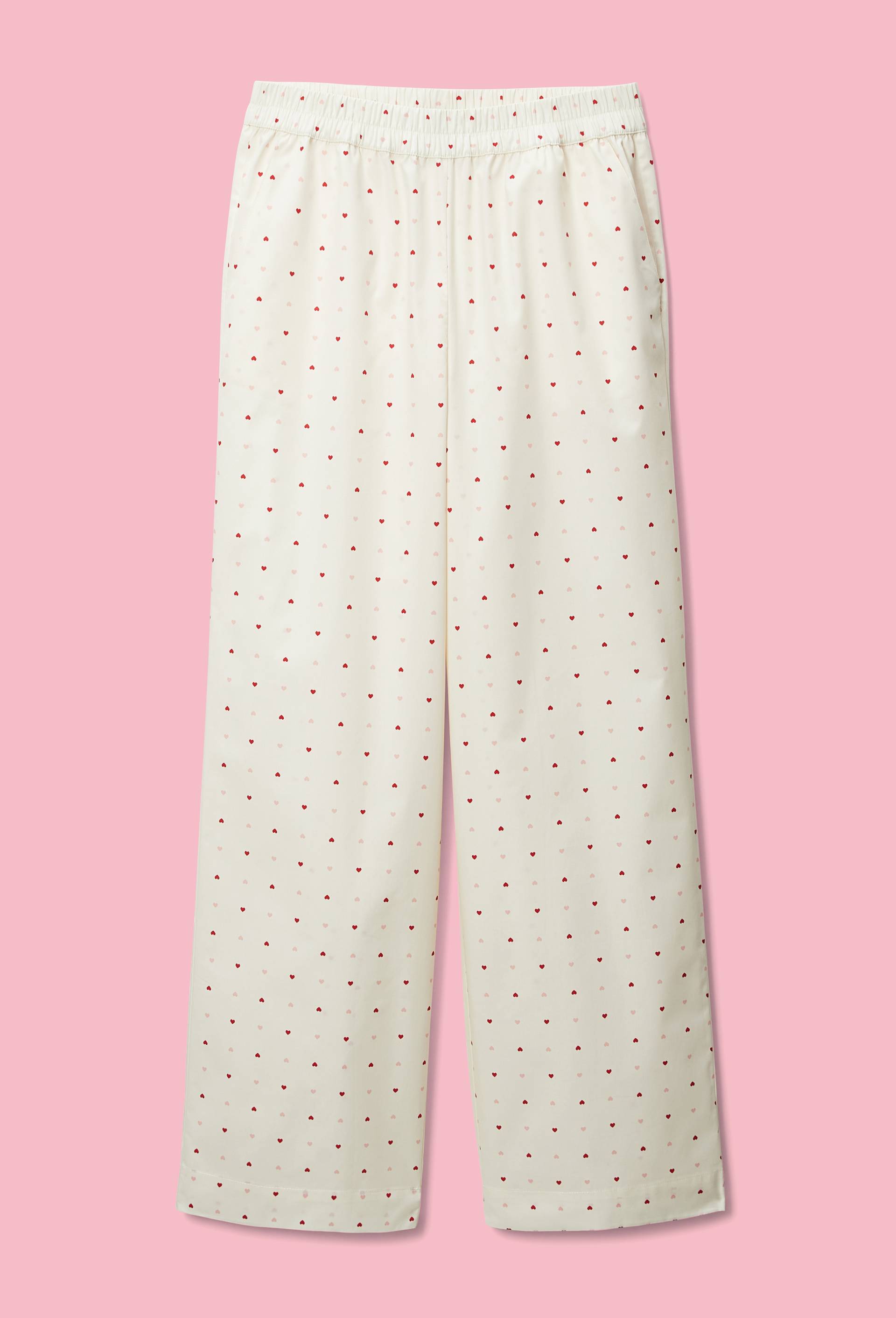 Pantalon imprim&eacute; coeur en voile de coton, Ecru, large image number 0