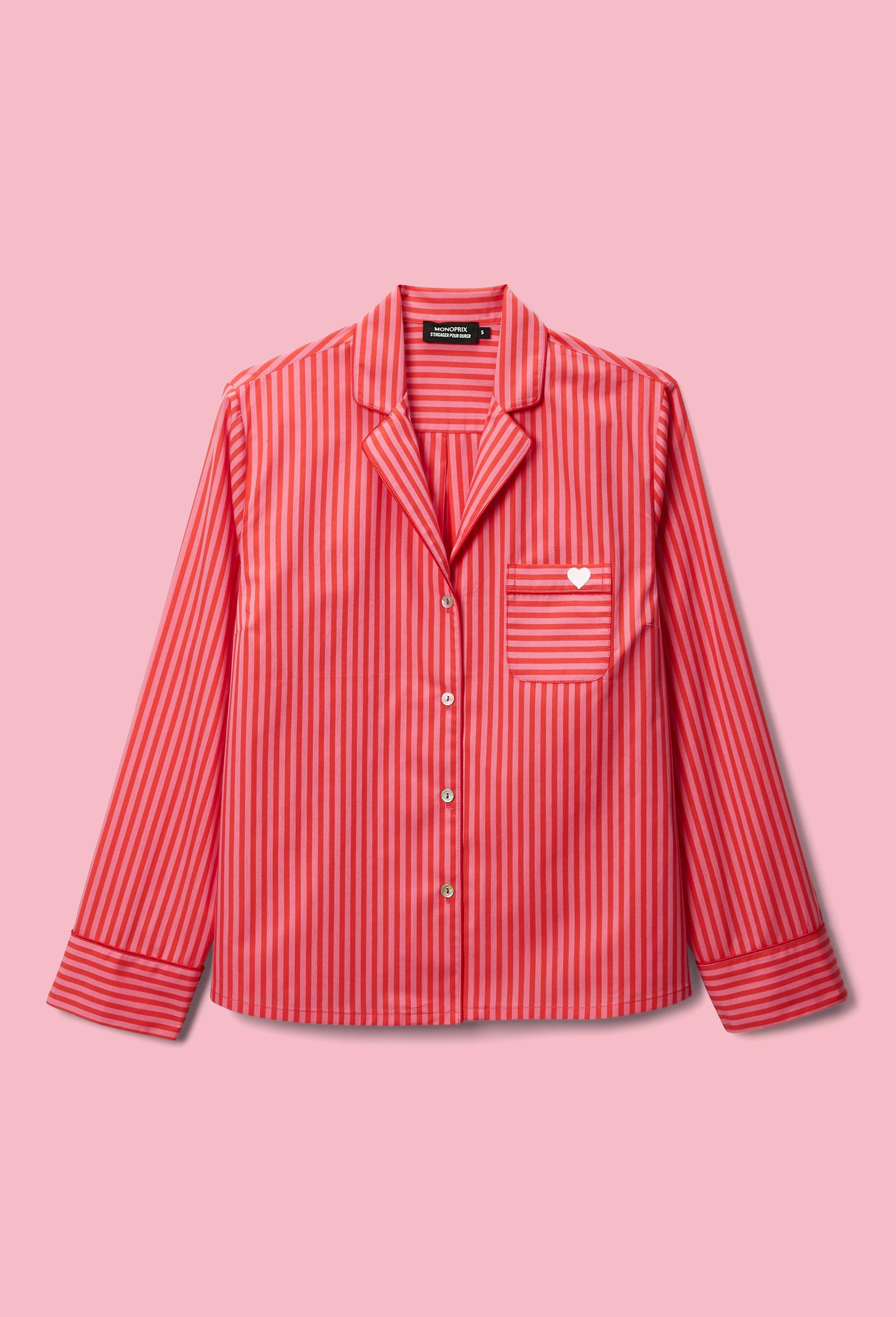 Chemise de pyjama ray&eacute;e en coton, Rouge, large image number 0
