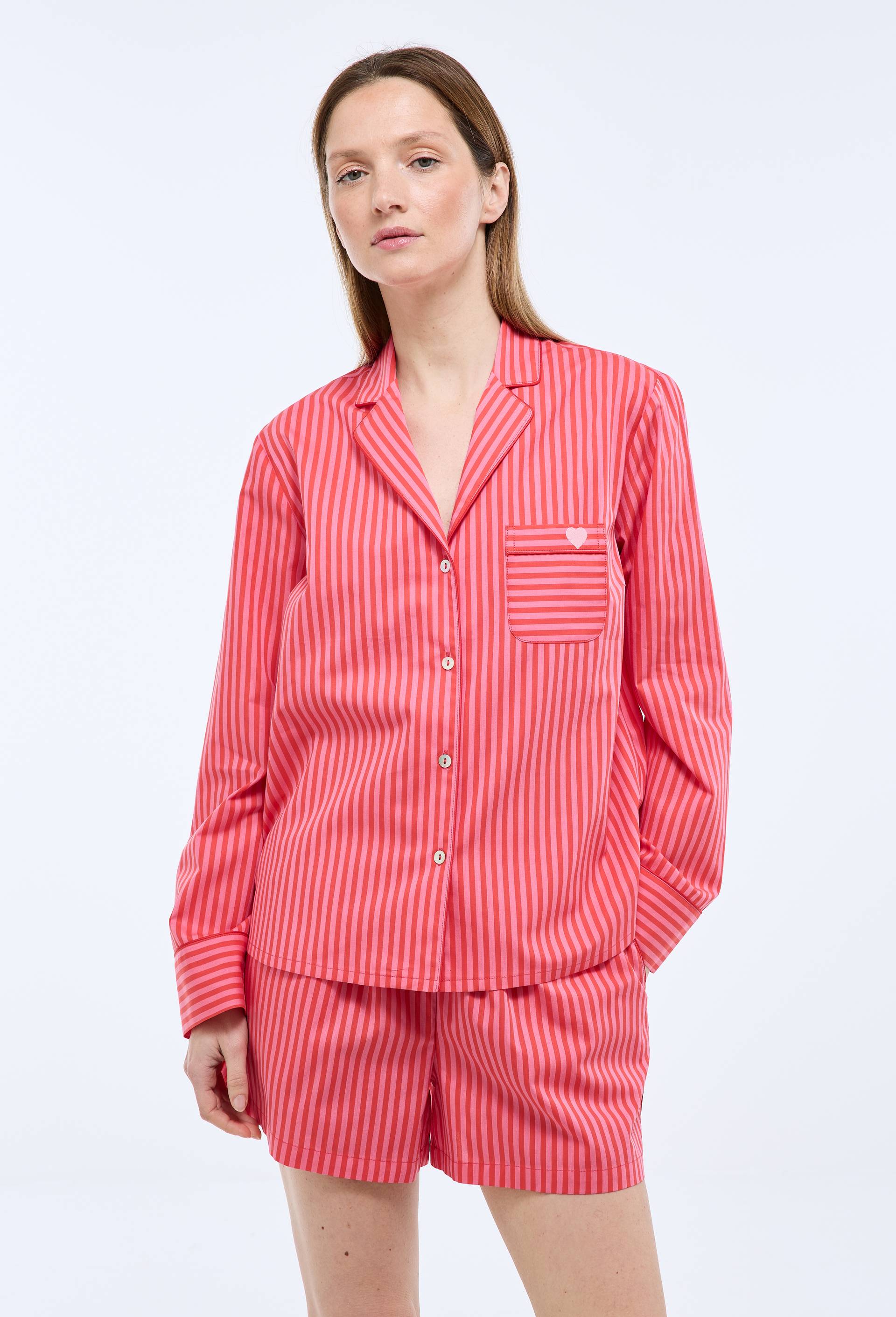 Chemise de pyjama ray&eacute;e en coton, Rouge, large image number 1.0