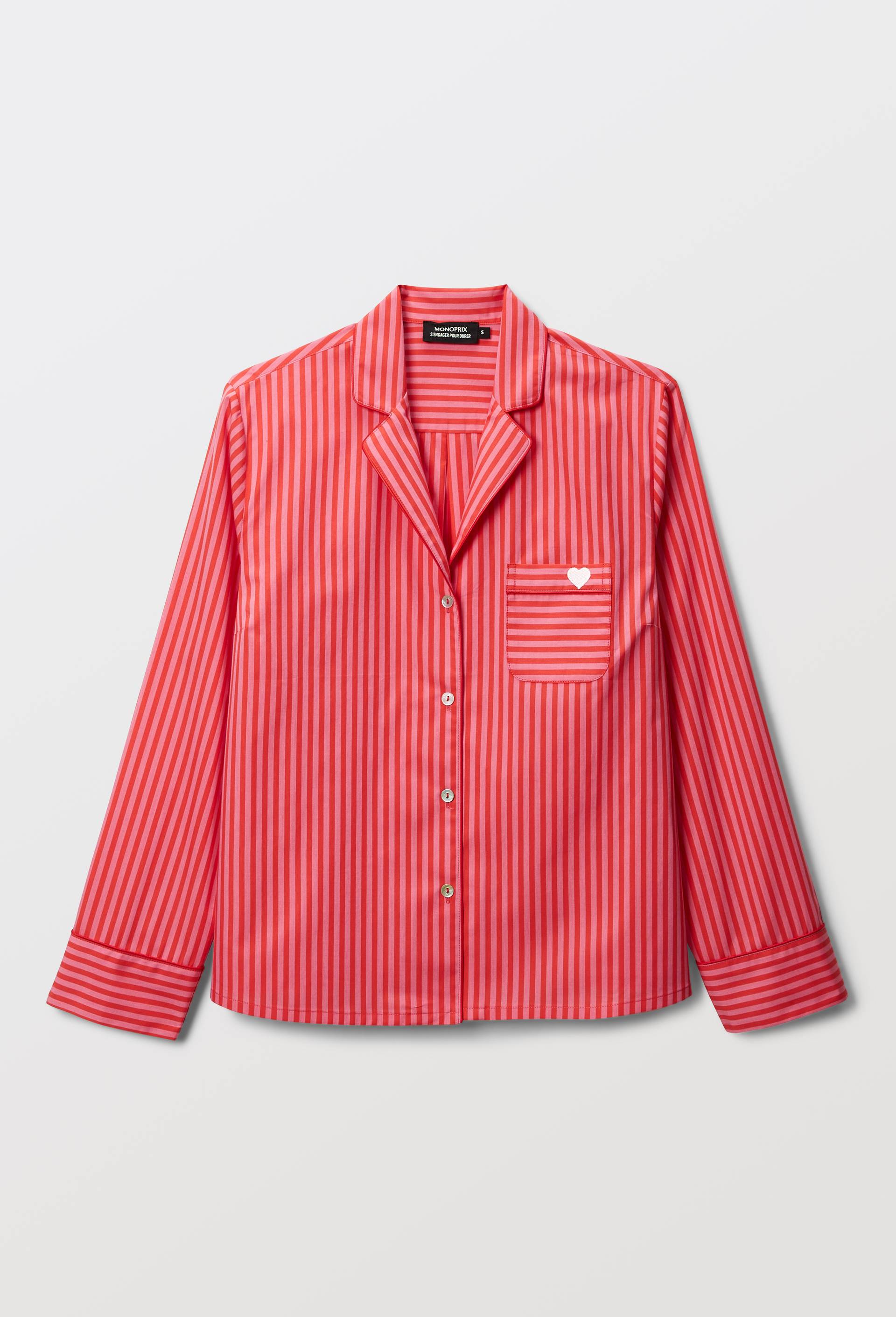 Chemise de pyjama ray&eacute;e en coton, Rouge, large image number 3