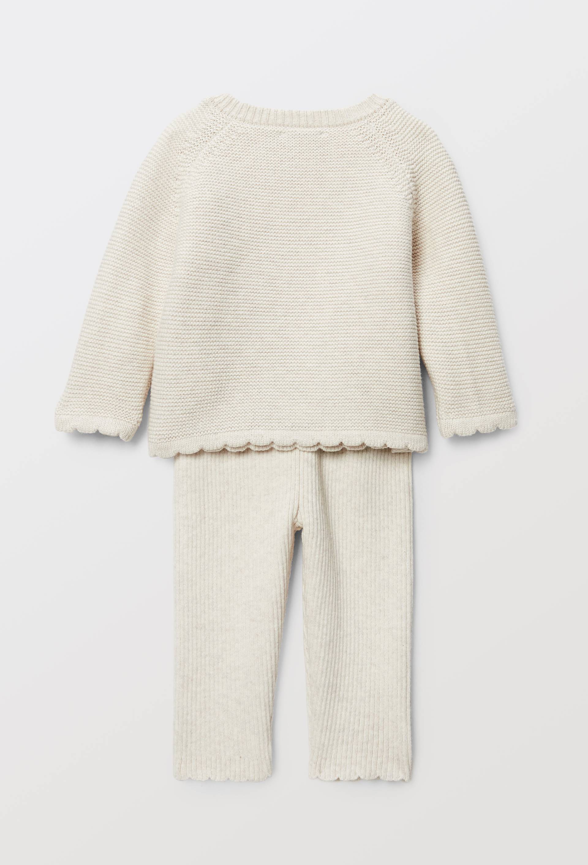 Ensemble pull brod&eacute; et pantalon en tricot point mousse, Ecru, large image number 2