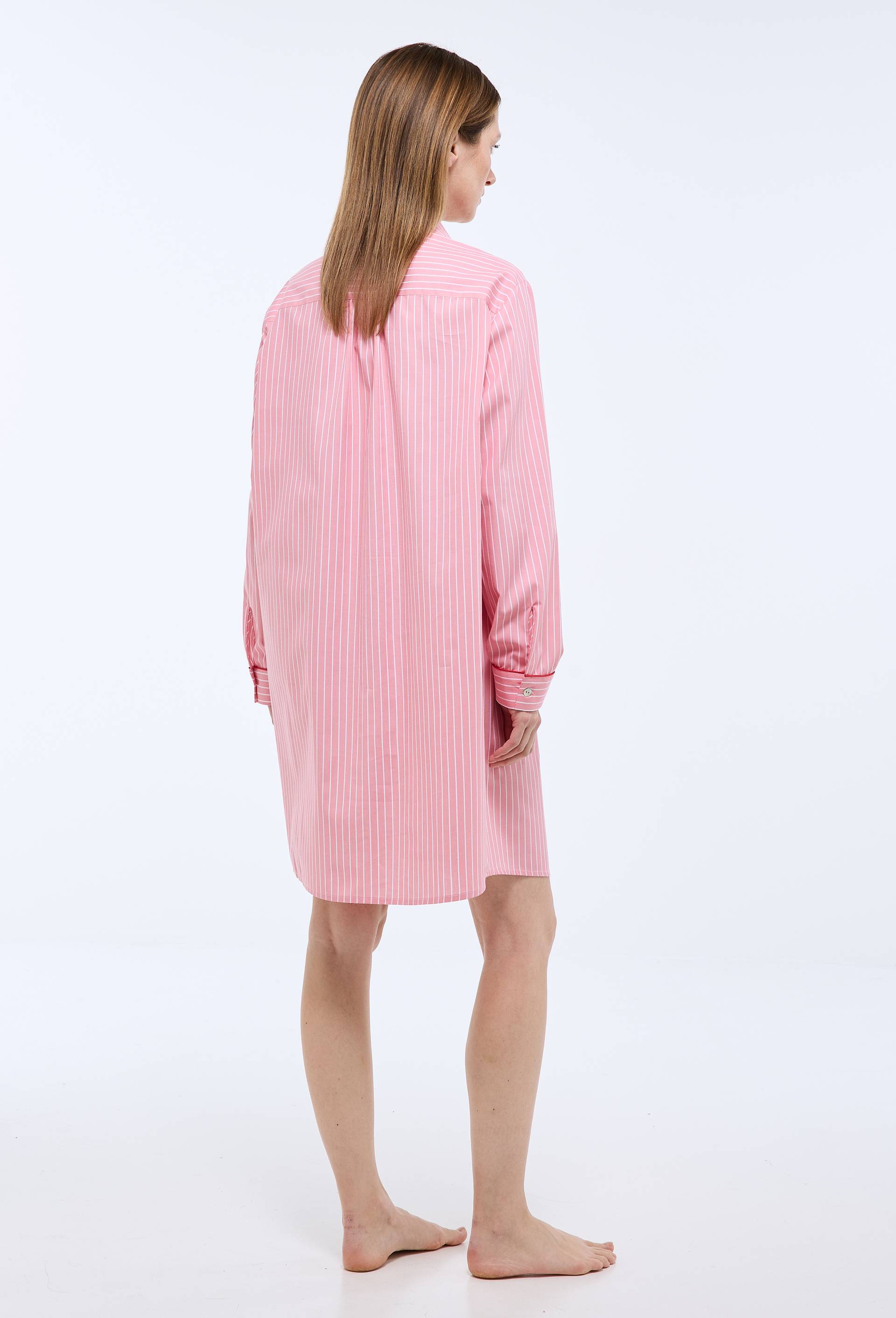 Chemise de nuit ray&eacute;e avec coeur brod&eacute; en voile de coton, Rose, large image number 3.0