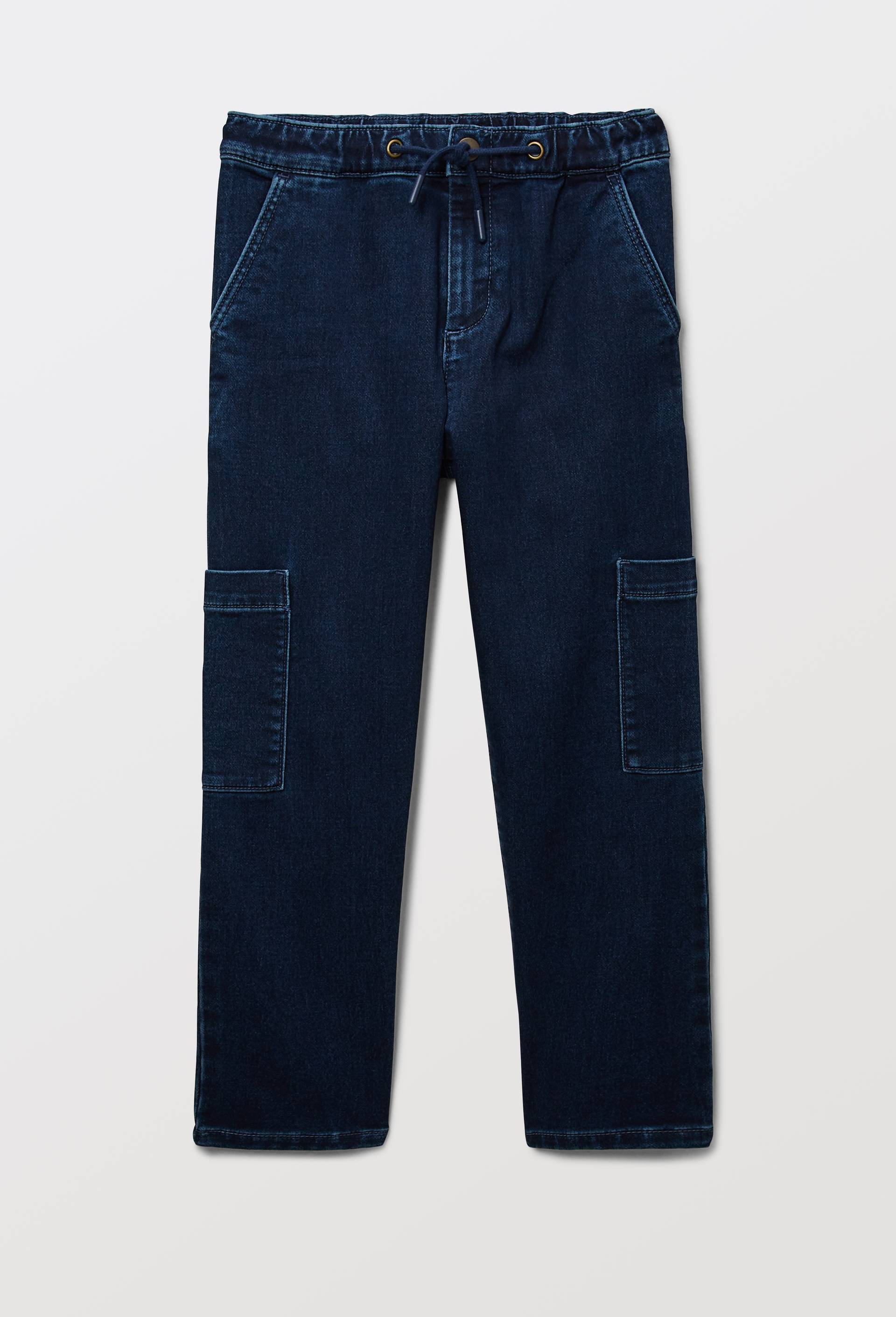 Pantalon droit  &eacute;lastiqu&eacute; en jean BIO, Bleu, large image number 1