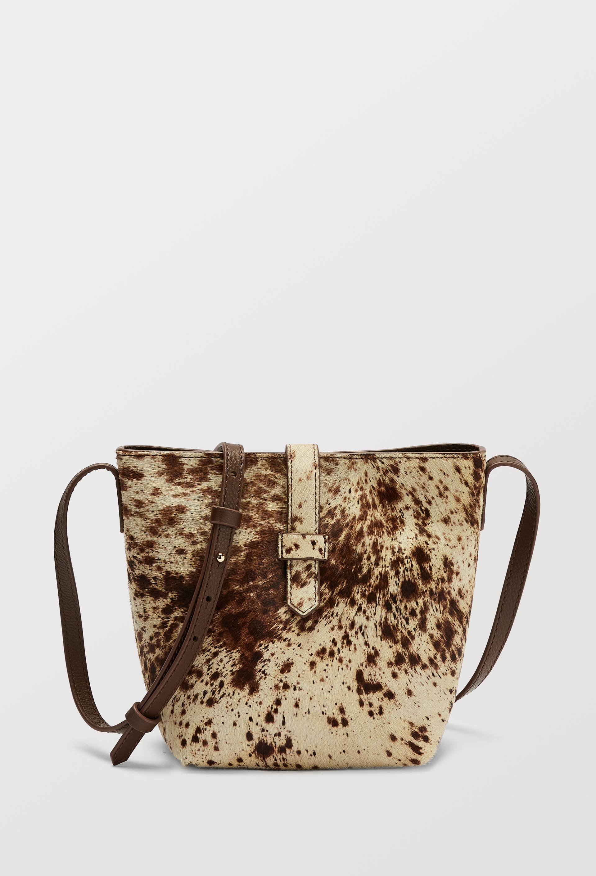 Sac seau vache en cuir, Brun, large image number 0