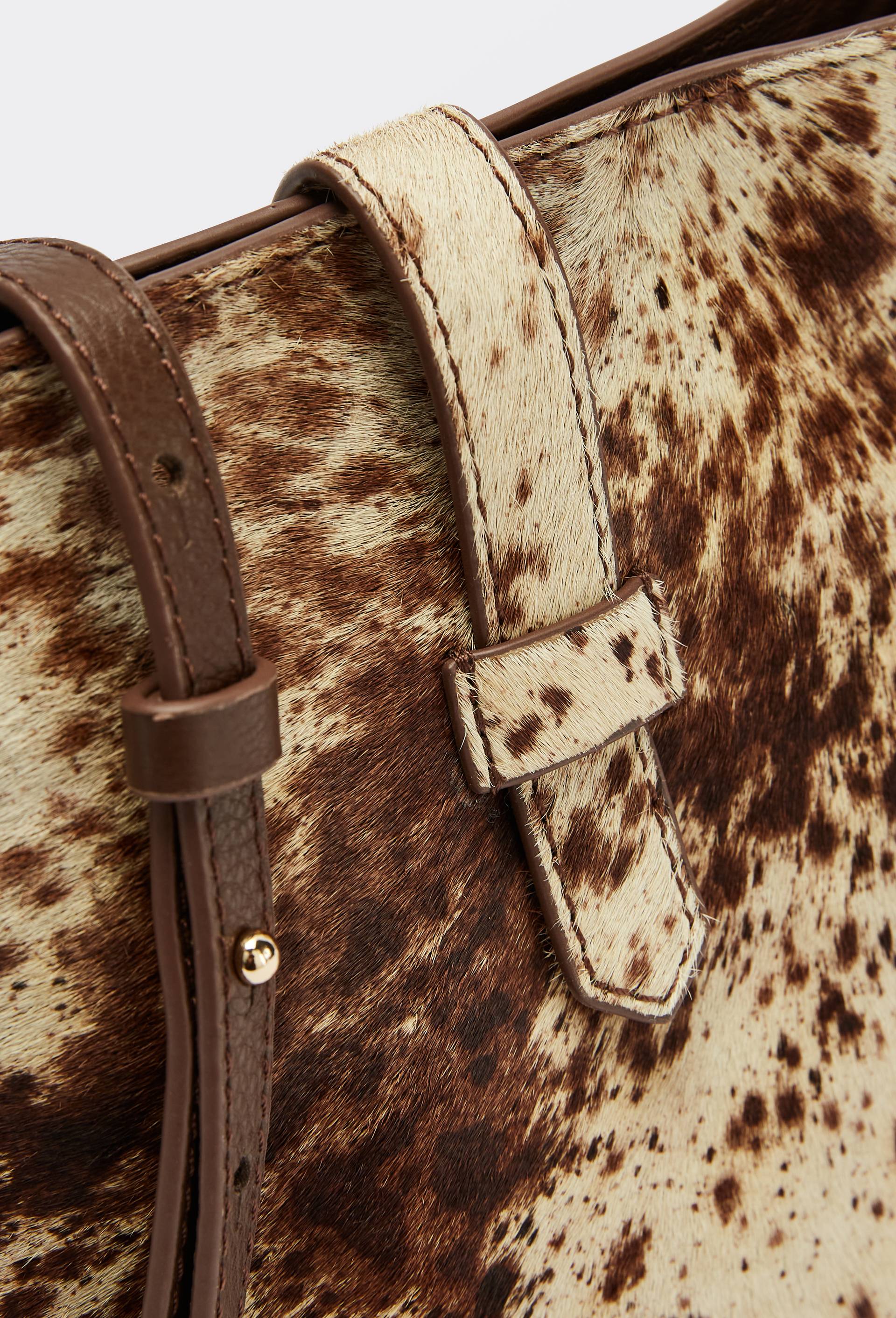 Sac seau vache en cuir, Brun, large image number 3