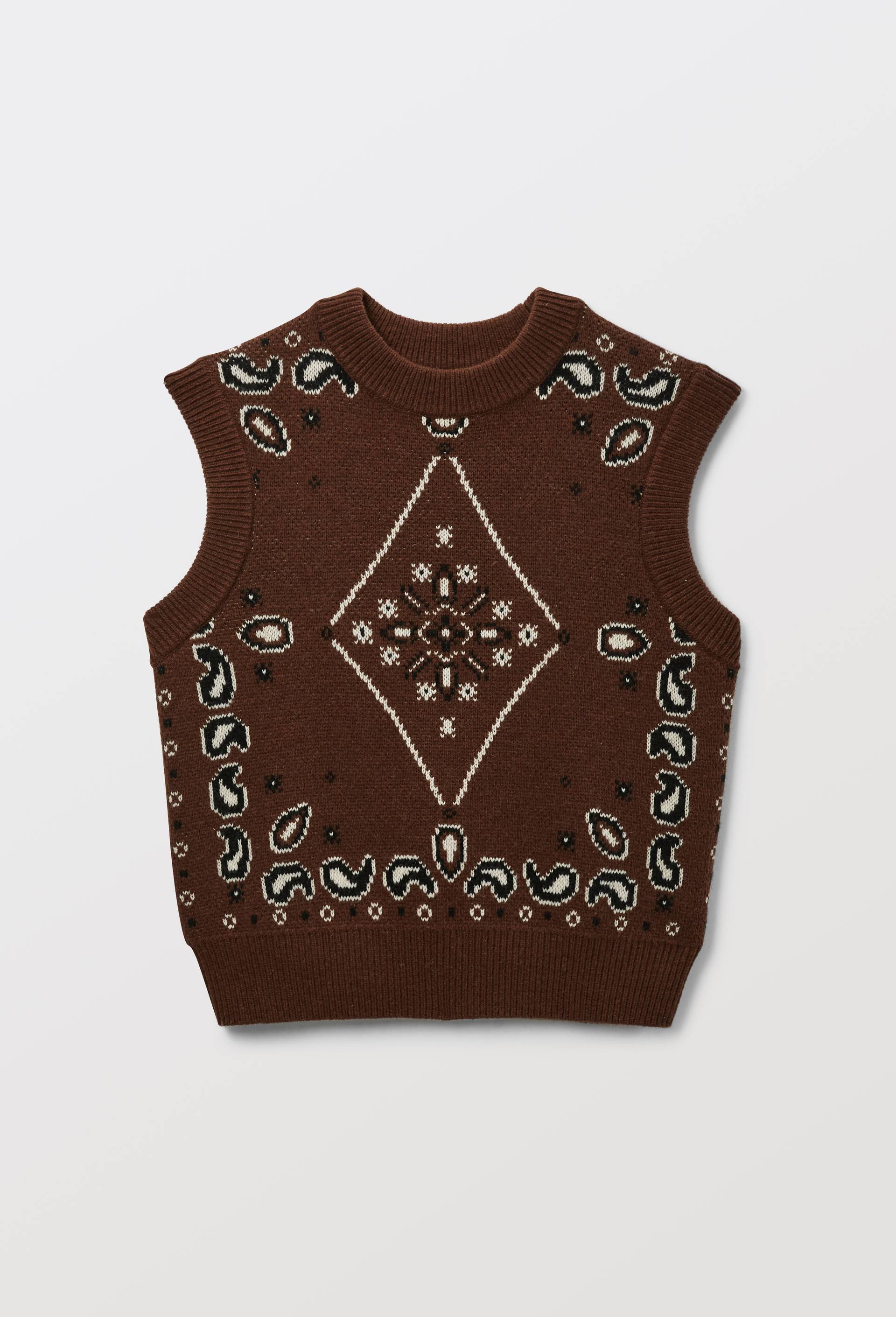 Pull sans manche en jacquard &agrave; motifs bandana, Brun fonc&eacute;, large image number 2
