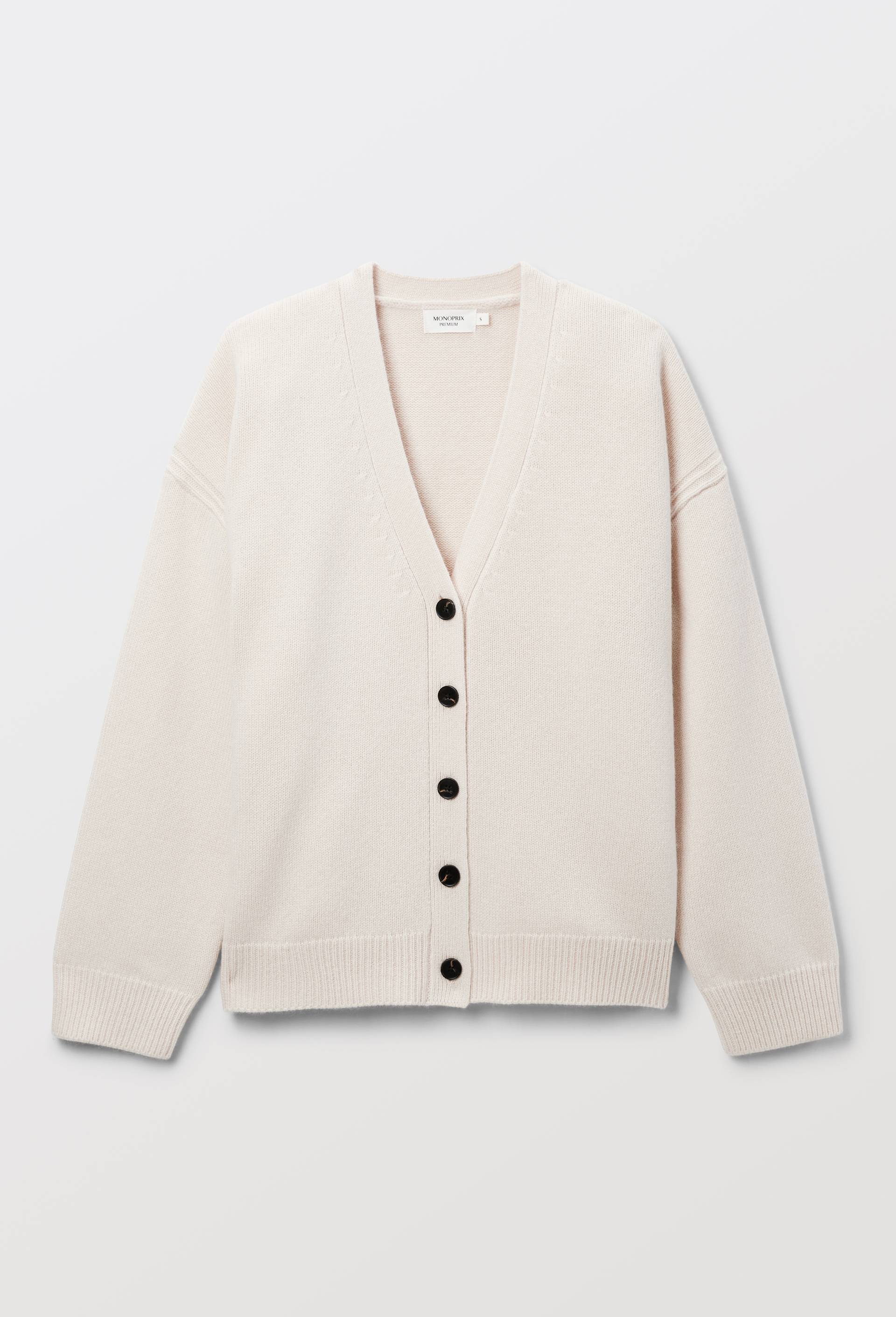 Cardigan boutonn&eacute; manches longues en laine, Ecru, large image number 2