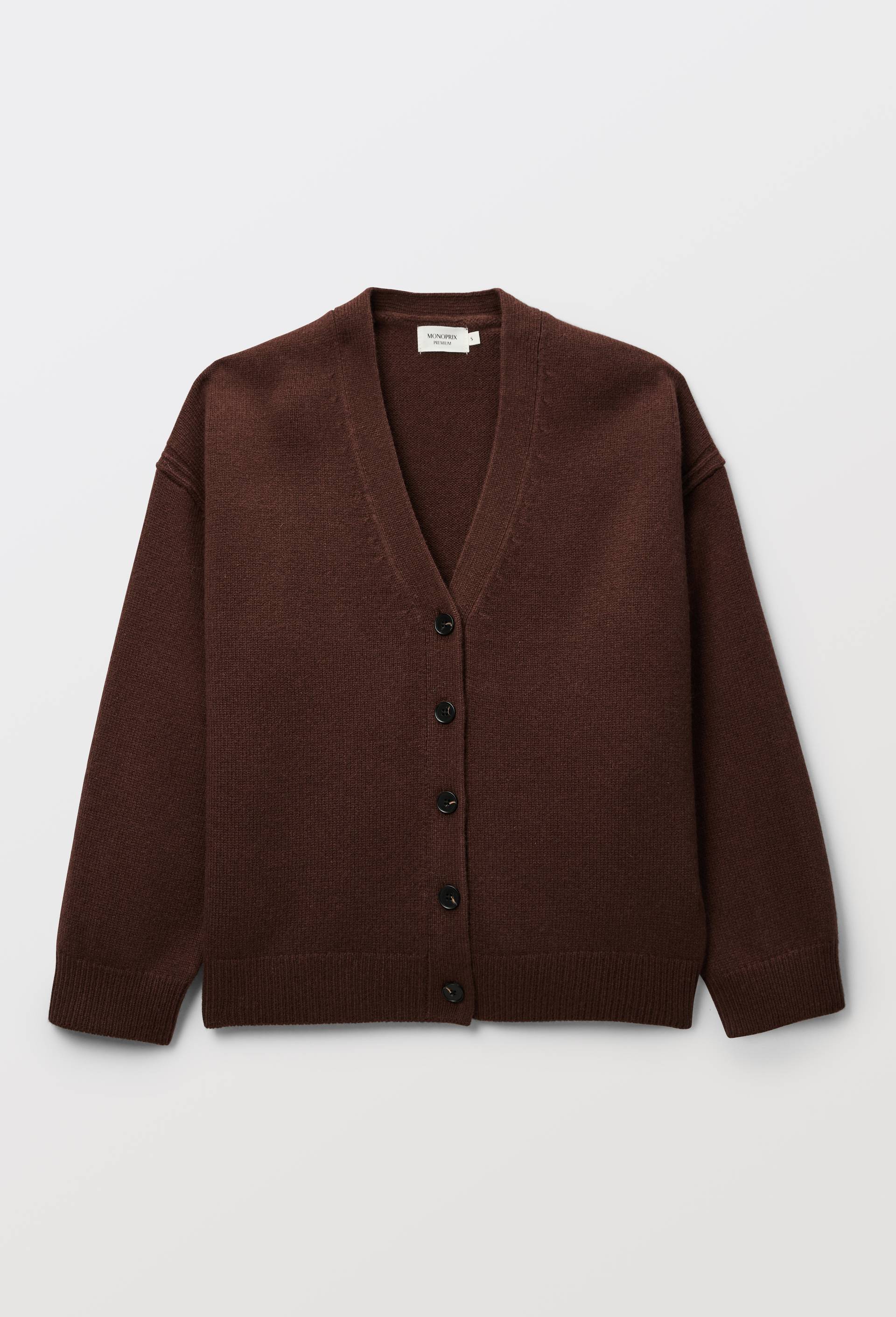 Cardigan boutonn&eacute; manches longues en laine, Brun fonc&eacute;, large image number 2