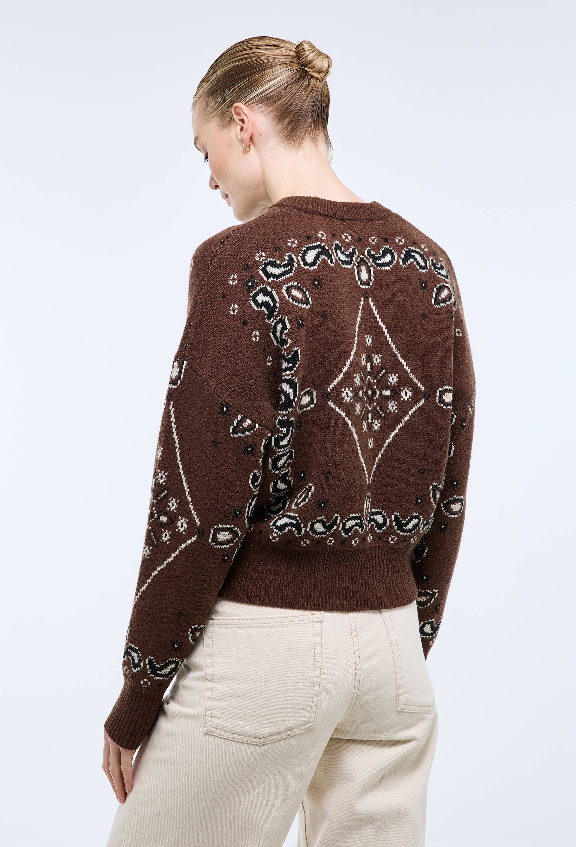 Pull manches longues en jacquard &agrave; motifs bandana, Brun fonc&eacute;, large image number 2