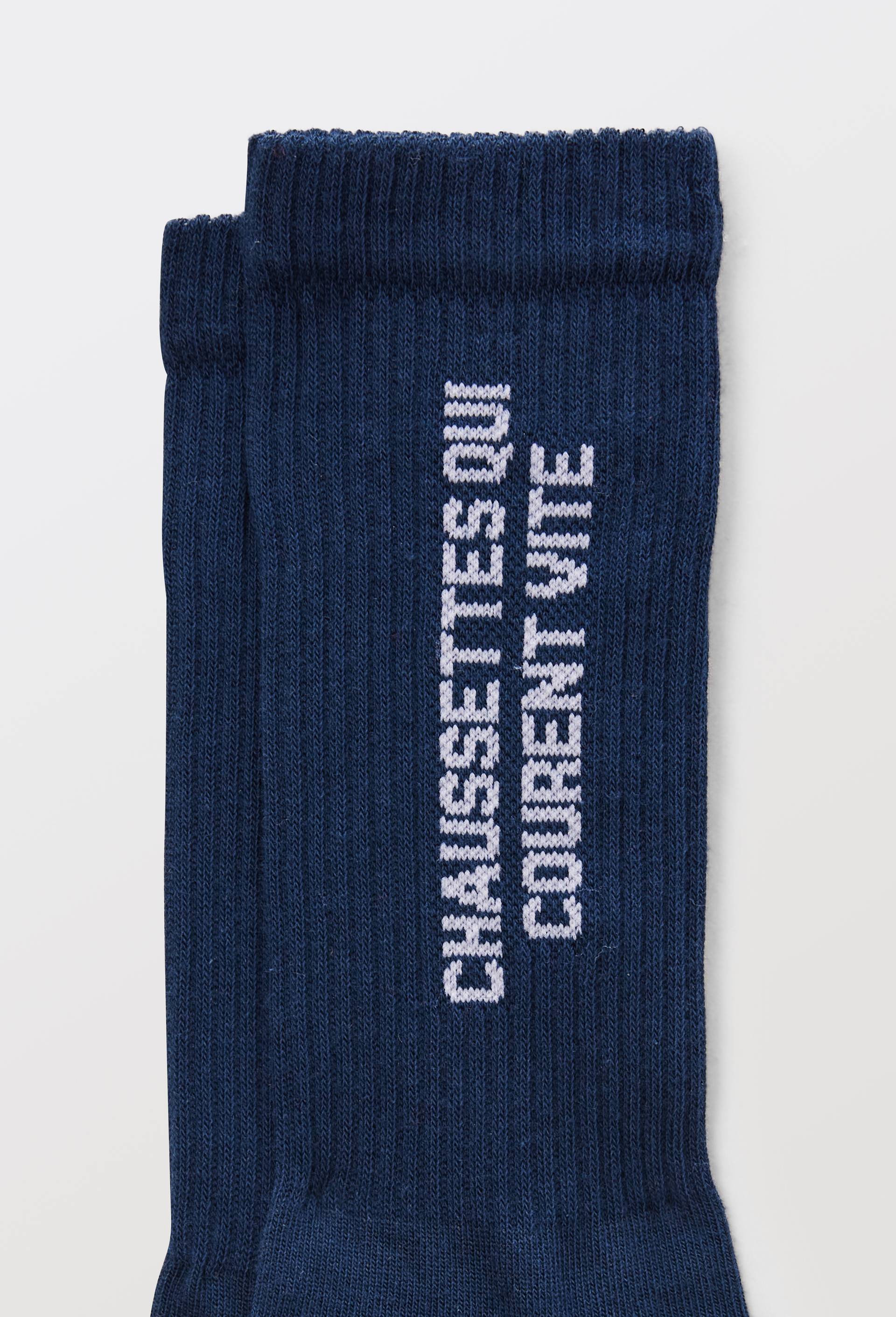 Chaussettes en coton &agrave; texte "Chaussettes qui courent vite", Bleu, large image number 1
