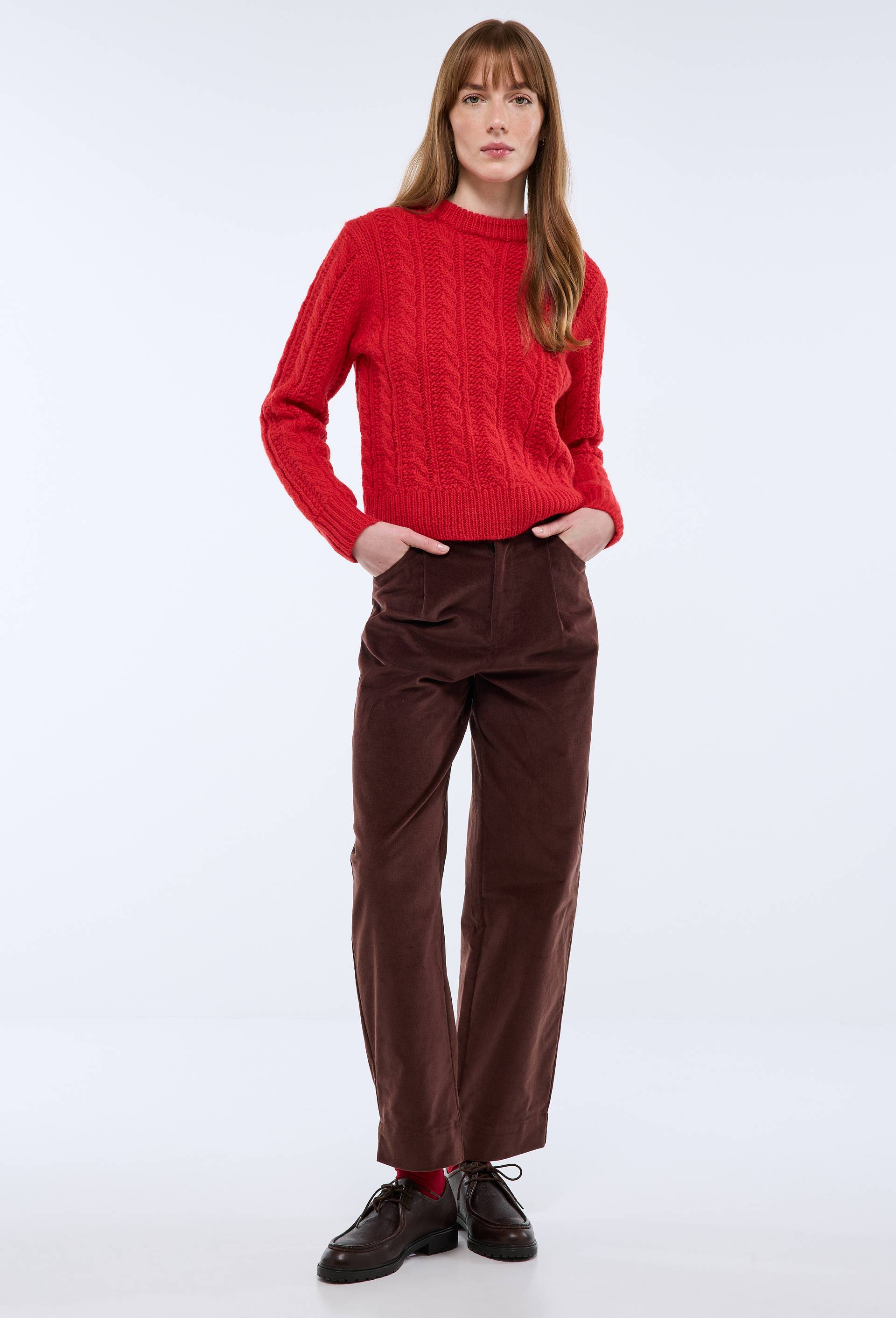 Pantalon barrel en velours avec patte de boutonnage, Brun fonc&eacute;, large image number 1.0