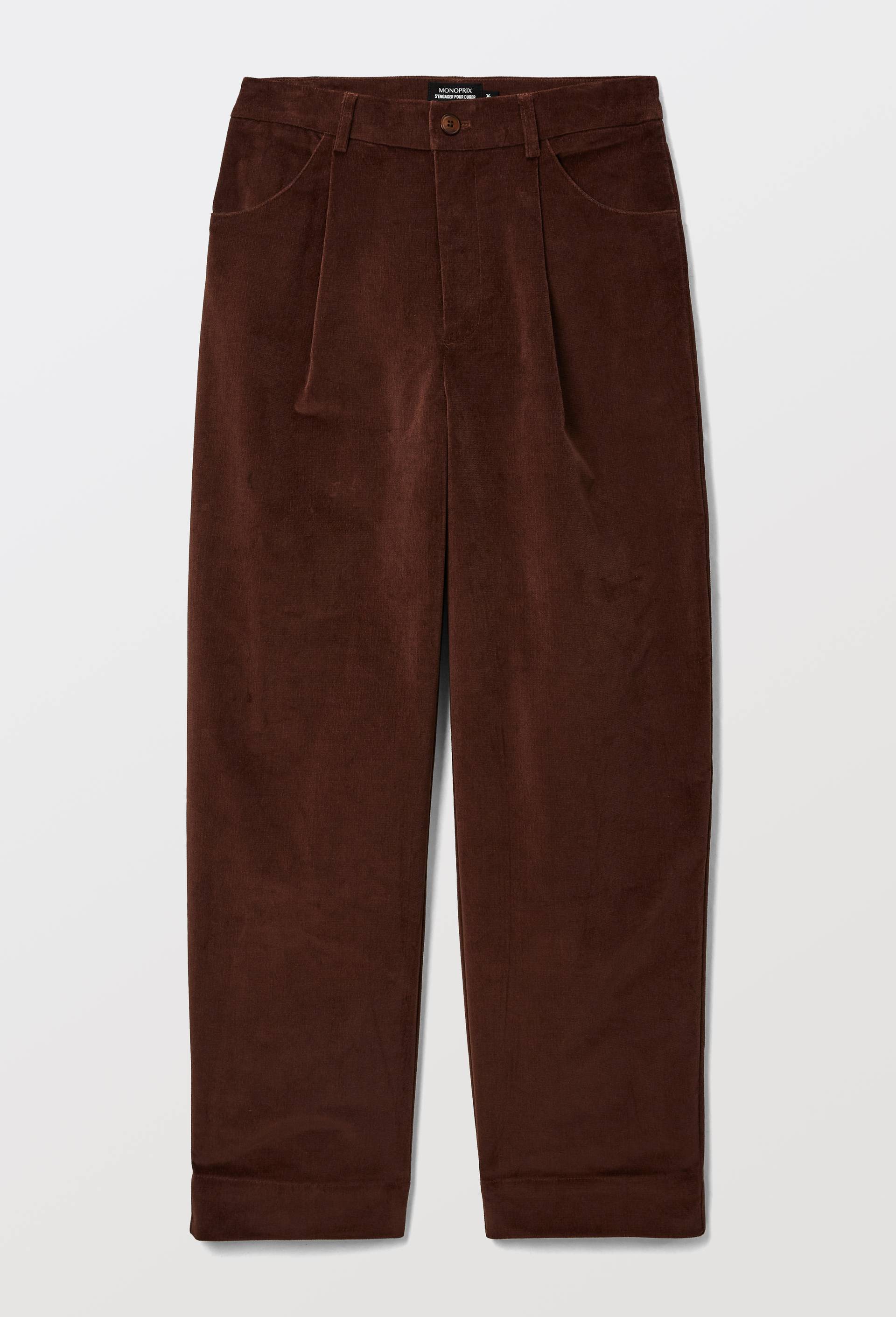 Pantalon barrel en velours avec patte de boutonnage, Brun fonc&eacute;, large image number 3.0