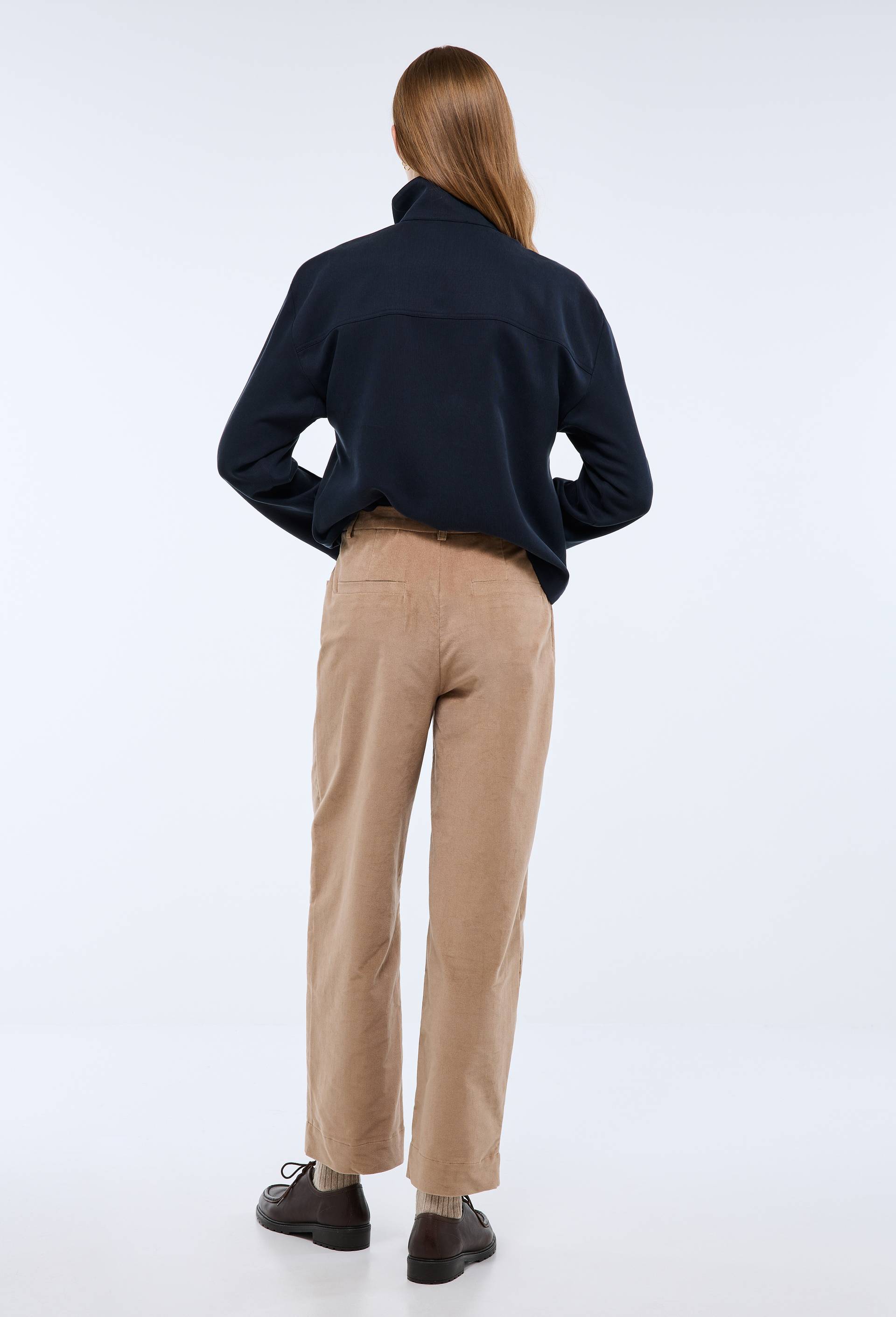 Pantalon barrel en velours avec patte de boutonnage, Beige, large image number 1