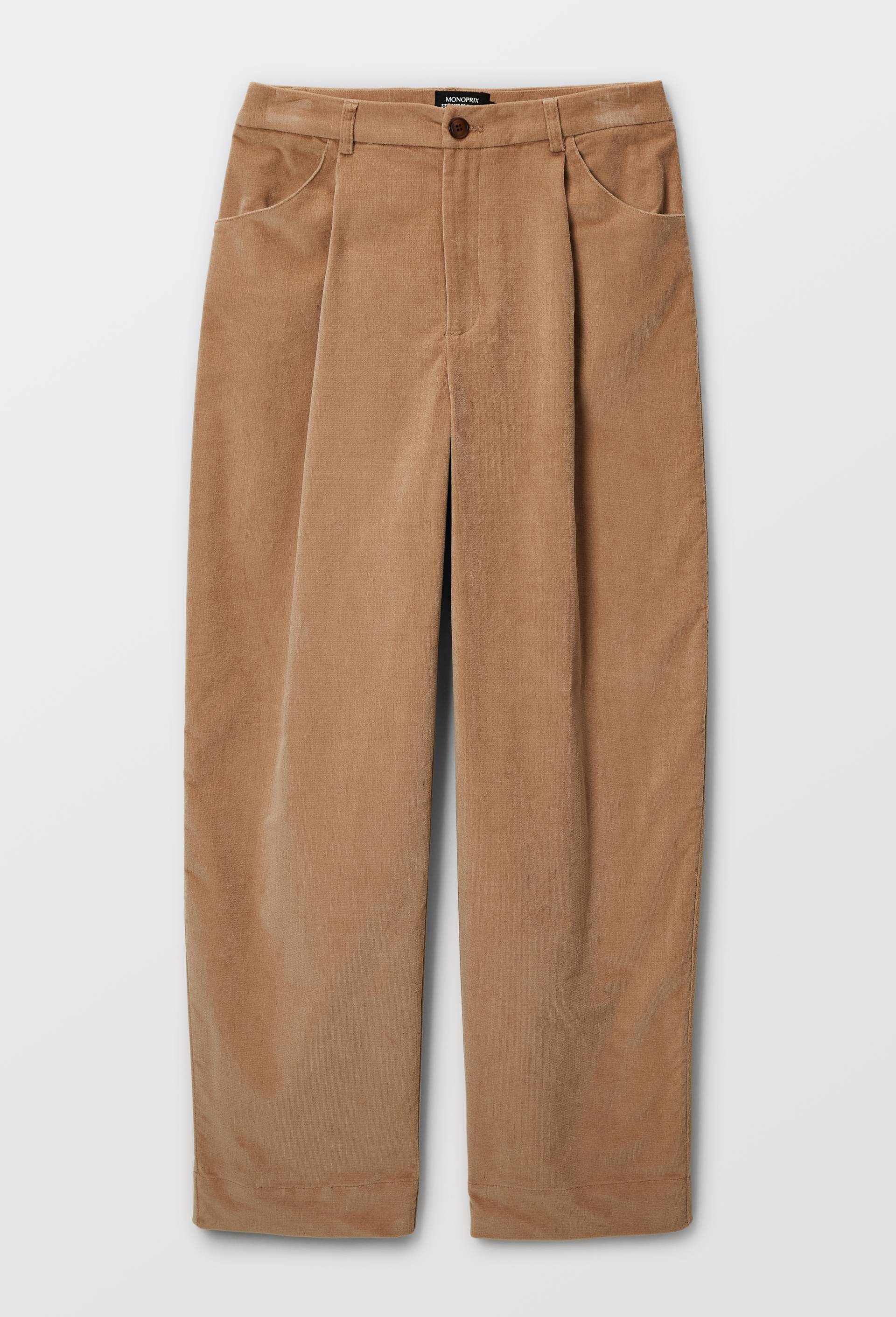 Pantalon barrel en velours avec patte de boutonnage, Beige, large image number 2
