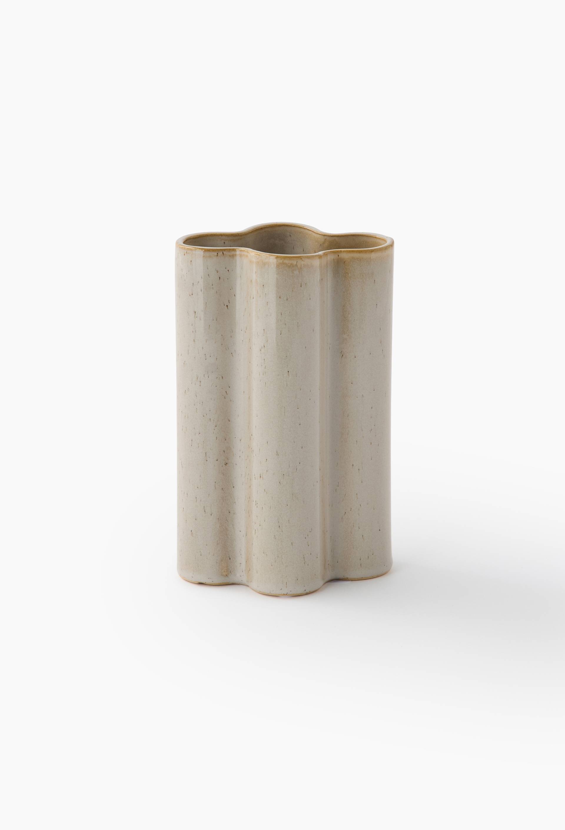 Vase ondul&eacute;, 12x9xH19.5cm, en c&eacute;ramique, Gris, large image number 0.0