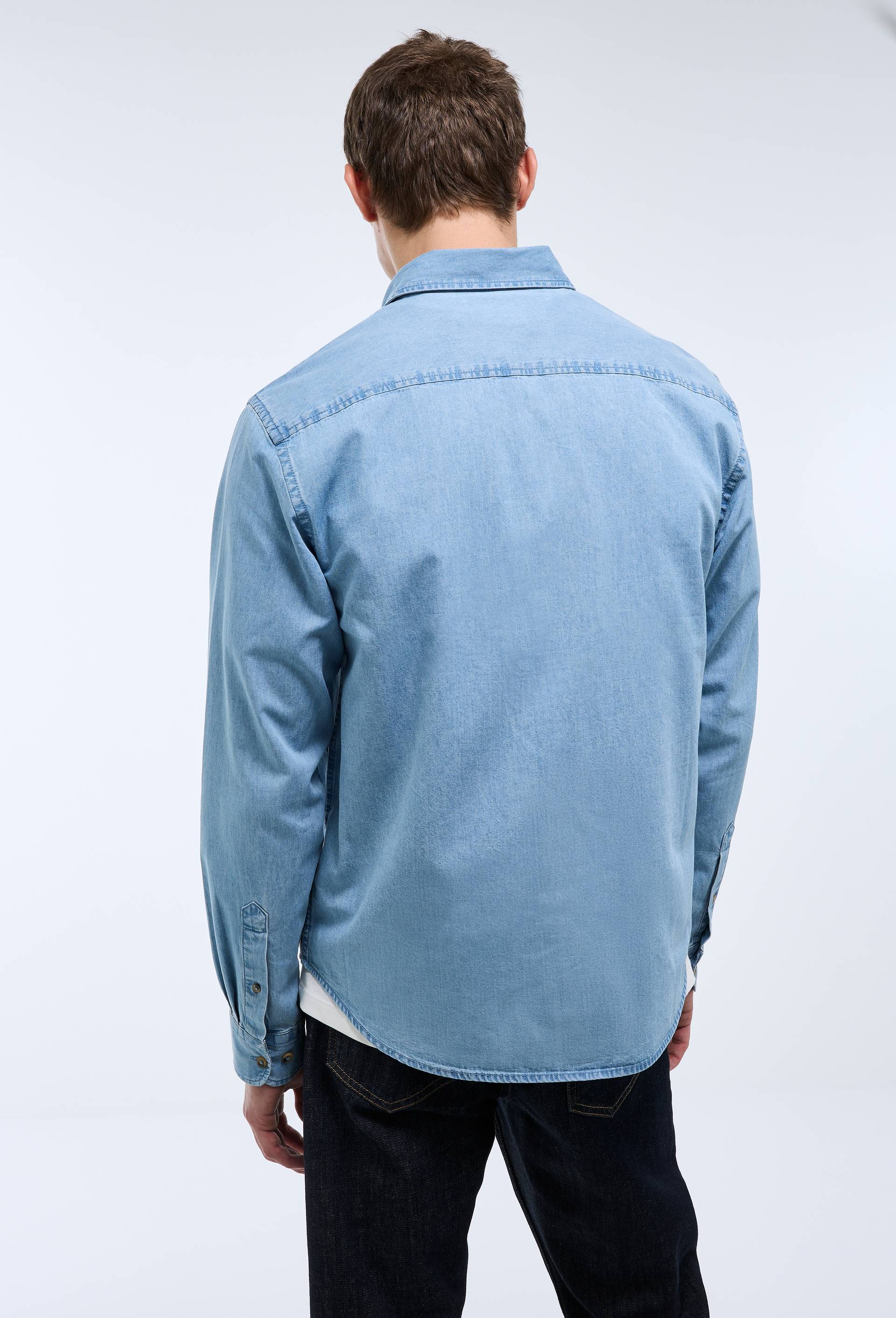 Chemise manches longues chambray jean en coton BIO GOTS, Bleu clair, large image number 1.0
