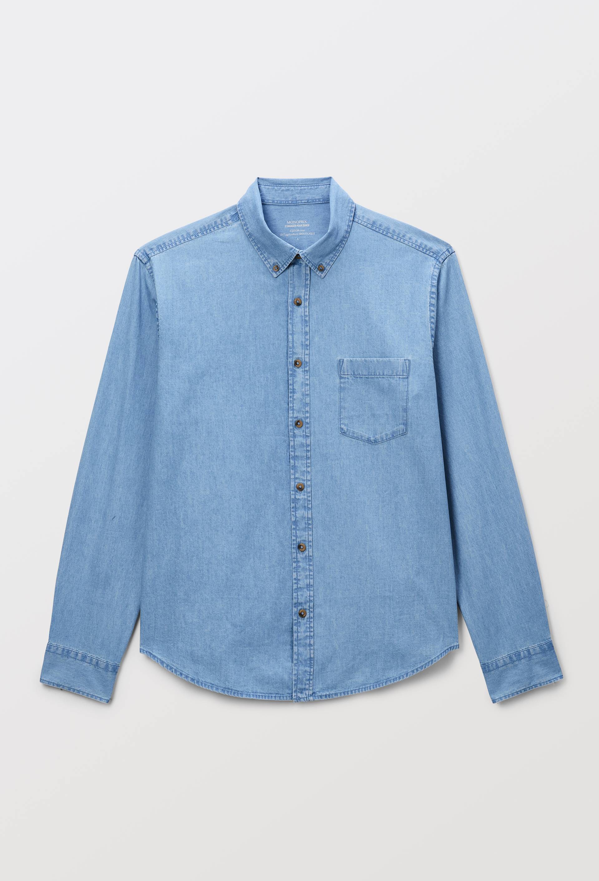 Chemise manches longues chambray jean en coton BIO GOTS, Bleu clair, large image number 2.0
