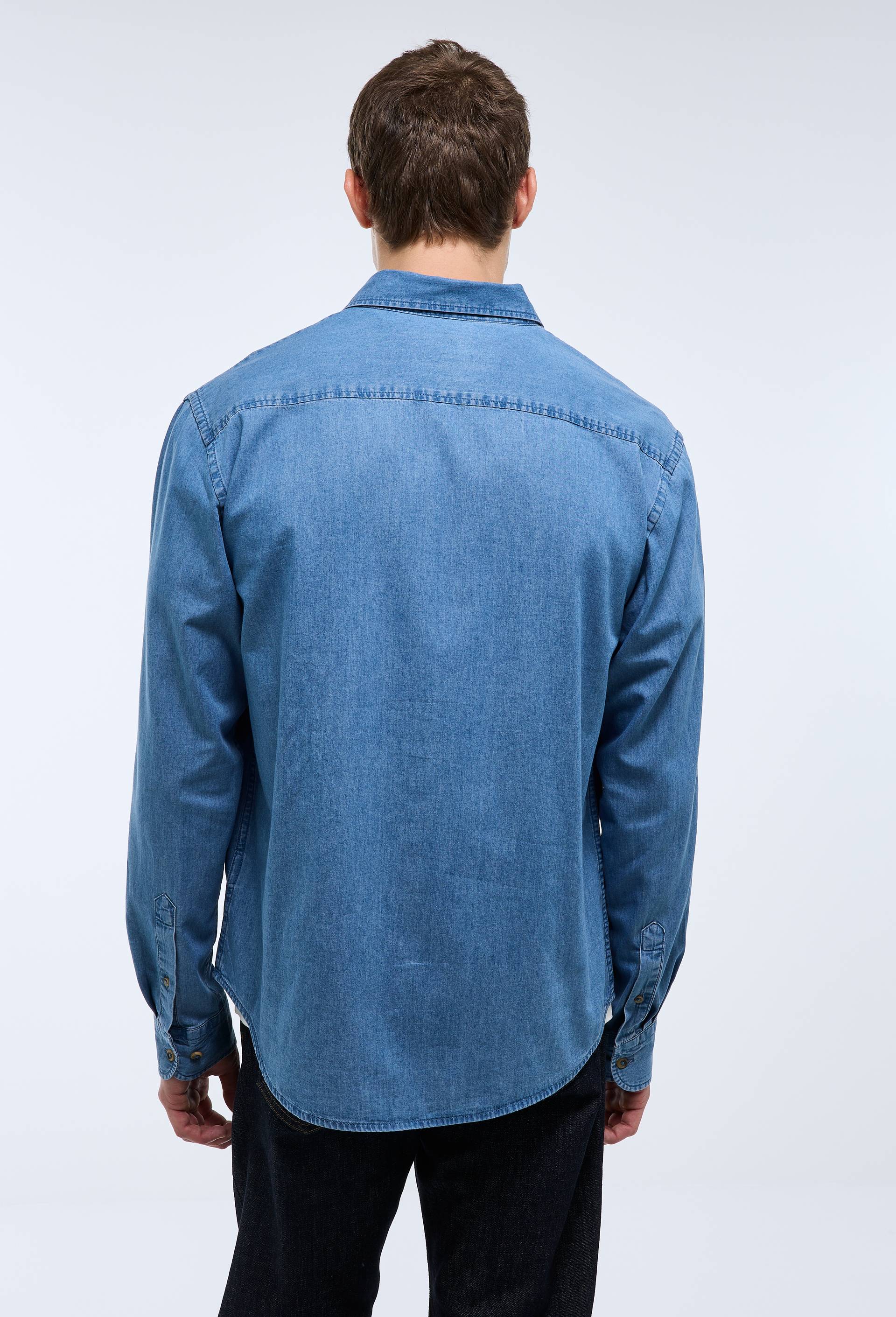 Chemise manches longues chambray jean en coton BIO GOTS, Bleu, large image number 2