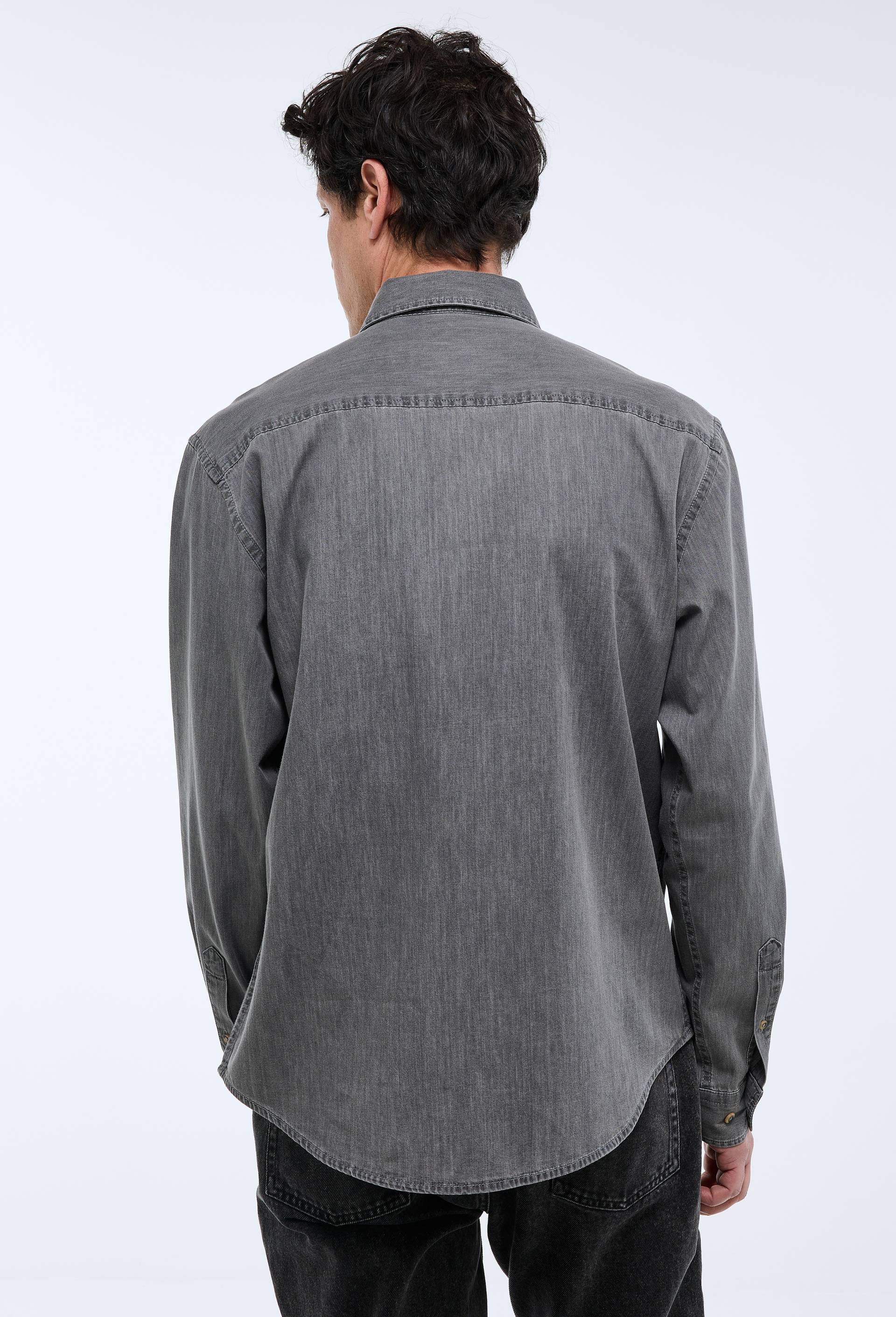Chemise manches longues chambray jean en coton BIO GOTS, Gris fonc&eacute;, large image number 2.0