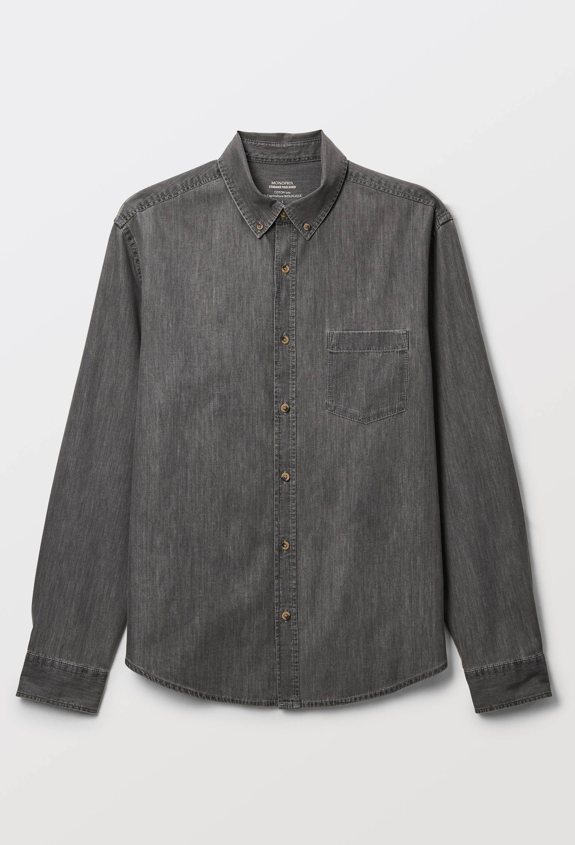 Chemise manches longues chambray jean en coton BIO GOTS, Gris fonc&eacute;, large image number 3.0
