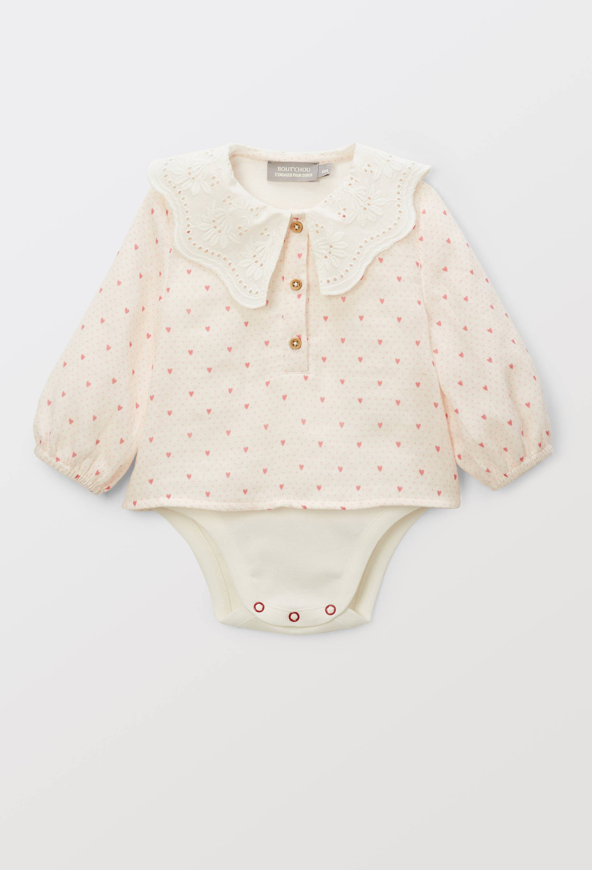 Body blouse manches longues imprim&eacute; en coton BIO GOTS, Ecru, large image number 0