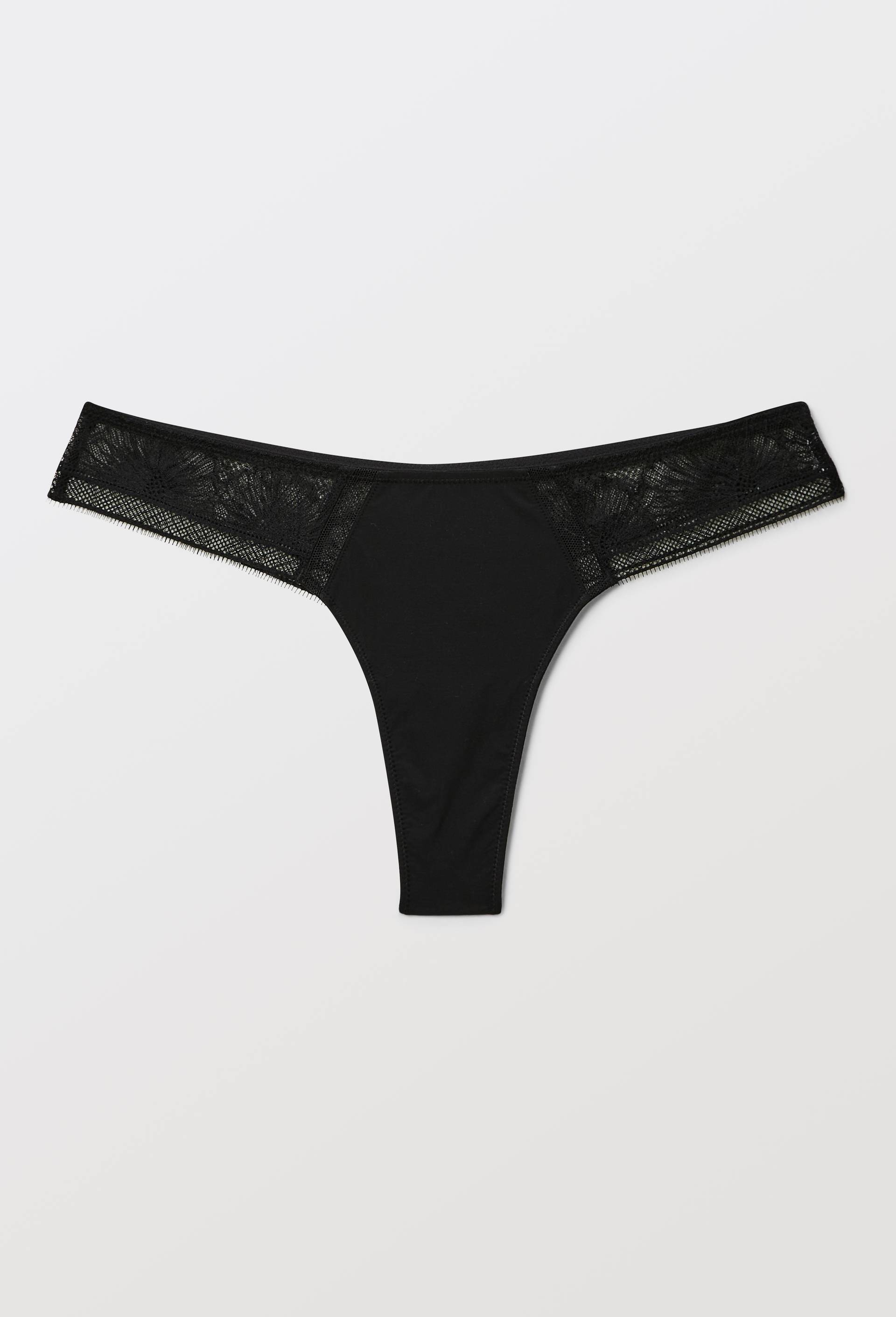 Tanga CHARLIE en microfibre et dentelle, Noir, large image number 3